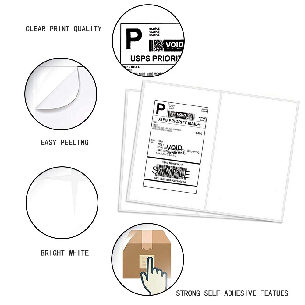 RyhamPaper Shipping Labels with Round Corner, 8.5 x 5.5 Inches Half Sheet Self Adhesive Shipping Address Labels for Laser and Inkjet Printer, 1000 Labels