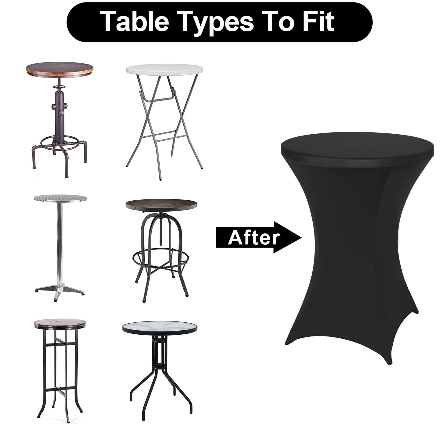 FestiCorp 2 Pack Spandex Black Table Cover, Cocktail Fitted Tablecloths, Round Highboy Stretch Table Covers Cloths for Party, DJ, Bar, Wedding, Birthday, Banquet, 30"-32" Diameter x 40"-43" Height