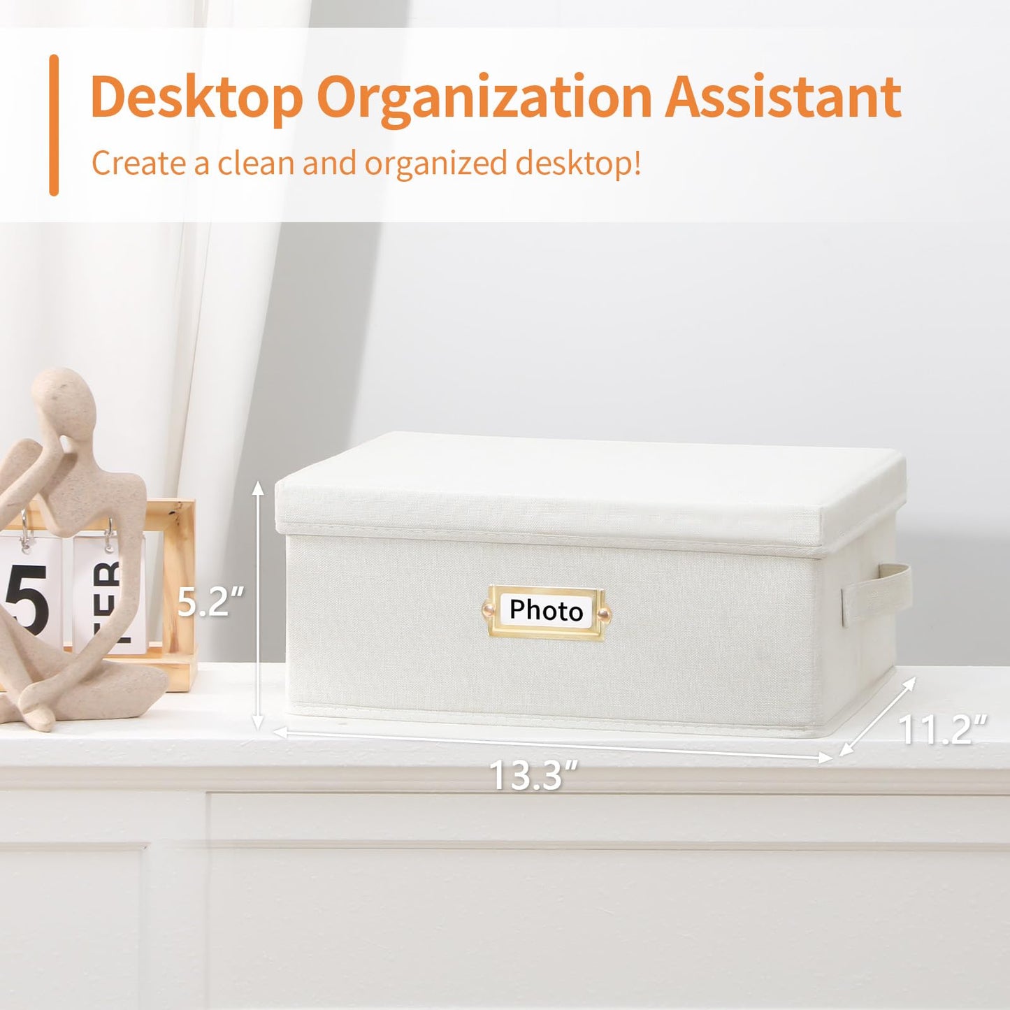 Aokeyee 2PC Photo Storage Box - Decorative Linen Memory Organizer for 4x6 Pictures, Keepsake Box with Dividers & Labels, Holds 1700+ Photos