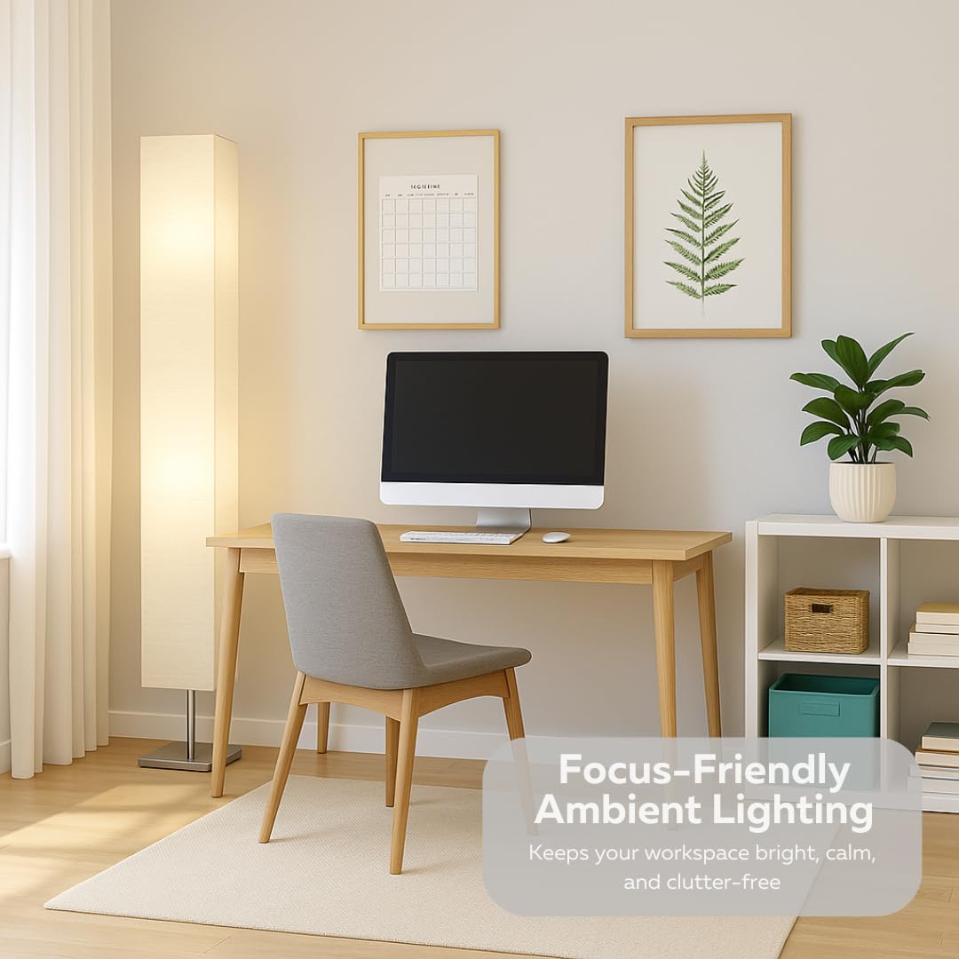 LIGHTACCENTS Honors Paper Floor Lamp 59-Inches Tall – Japanese Style Standing Lamp with Chrome Base and White Paper Shade, On/Off Foot Switch, Floor Lamp for Living Room & Bedroom