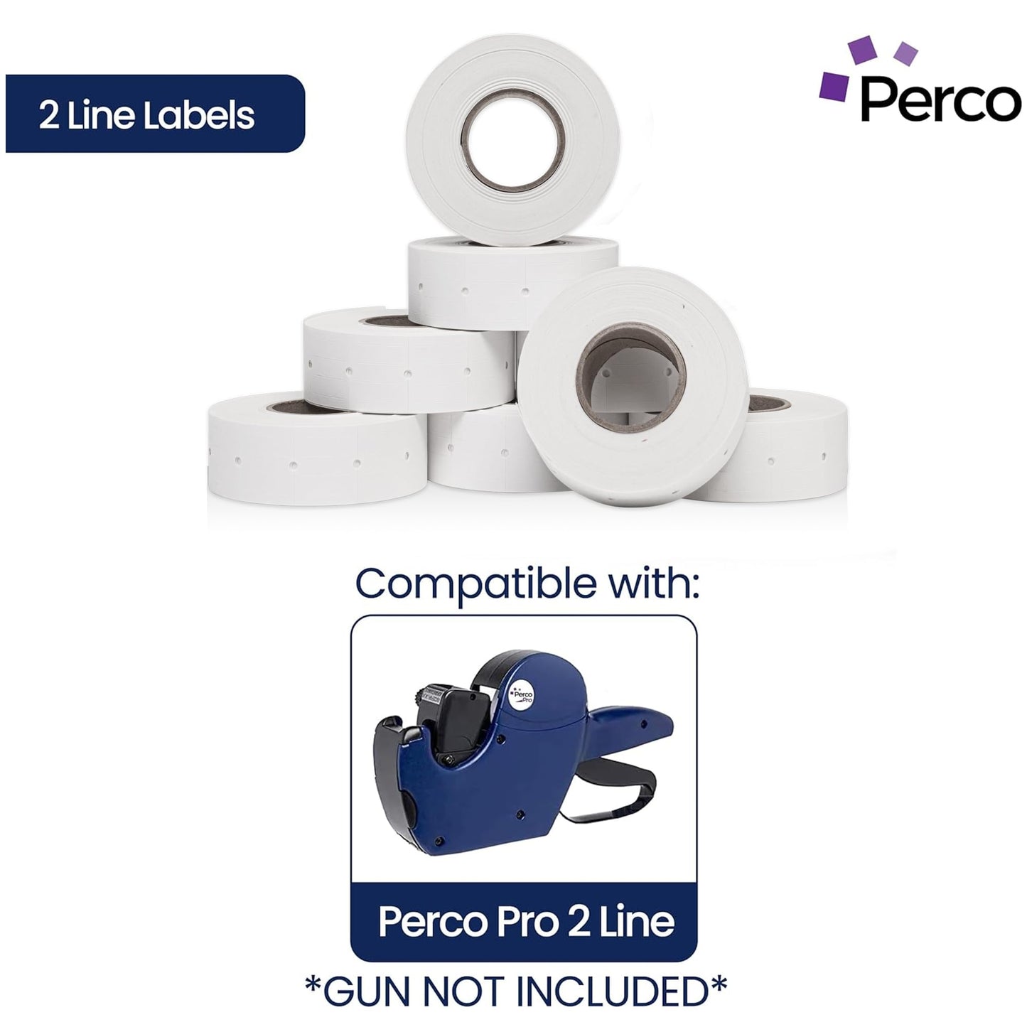 Perco 2 Line White Labels - 8 Rolls, 1 Sleeve, 6,000 Blank Price and Date Gun Labels for Perco 2 Line Price and Date Guns - Made in USA