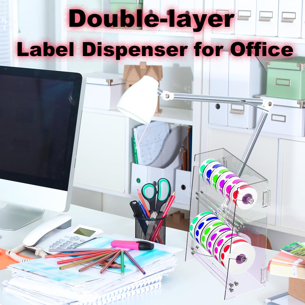 Double-Layer Acrylic Roll Sticker Dispenser - Adjustable Label Holder Tape Organizer for Office School Home Desktop Storage
