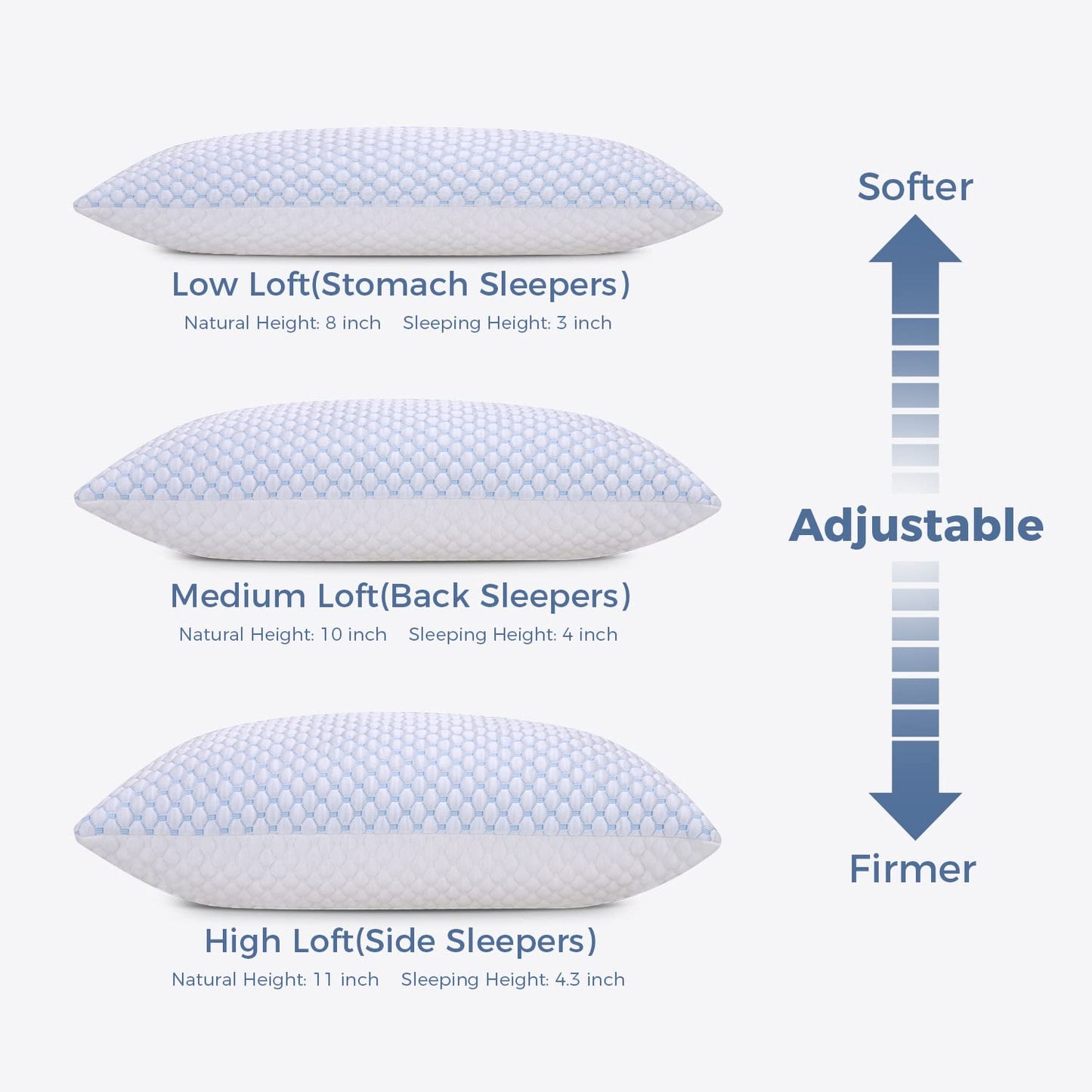 OSBED Cooling Shredded Memory Foam Pillow Standard Size - Adjustable Loft with Gel Beads & Breathable Tencel Cover for Night Sweats Relief(CertiPUR-US & Hypoallergenic & Machine Washable)