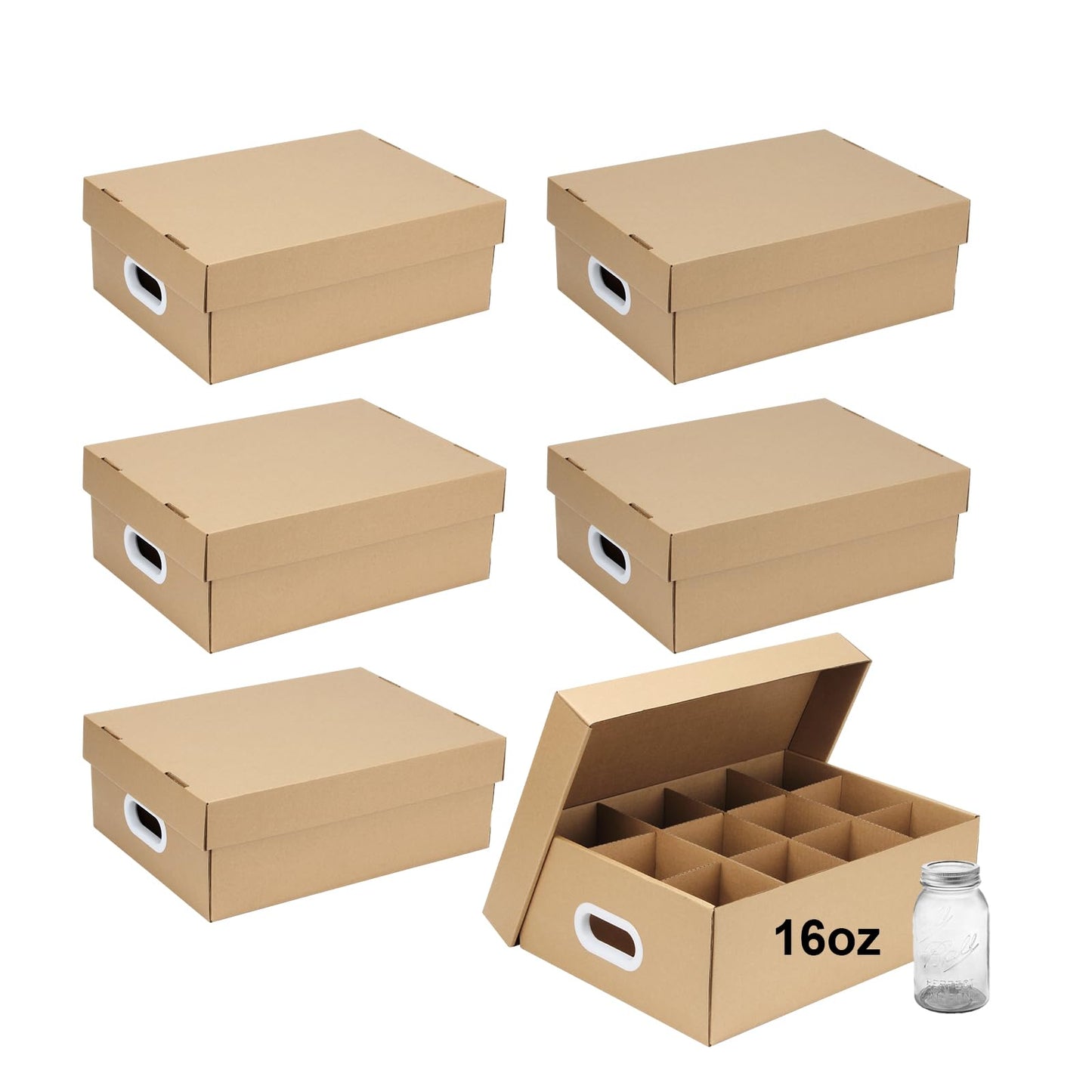 DIICCYO 6 Pcs Cardboard Mason Jar Storage Box for 16 oz Regular or Wide Mouth Jars Canning Boxes with Handles and Dividers, 12 Cells Mason Jar Organizer Canning Jar Storage Boxes