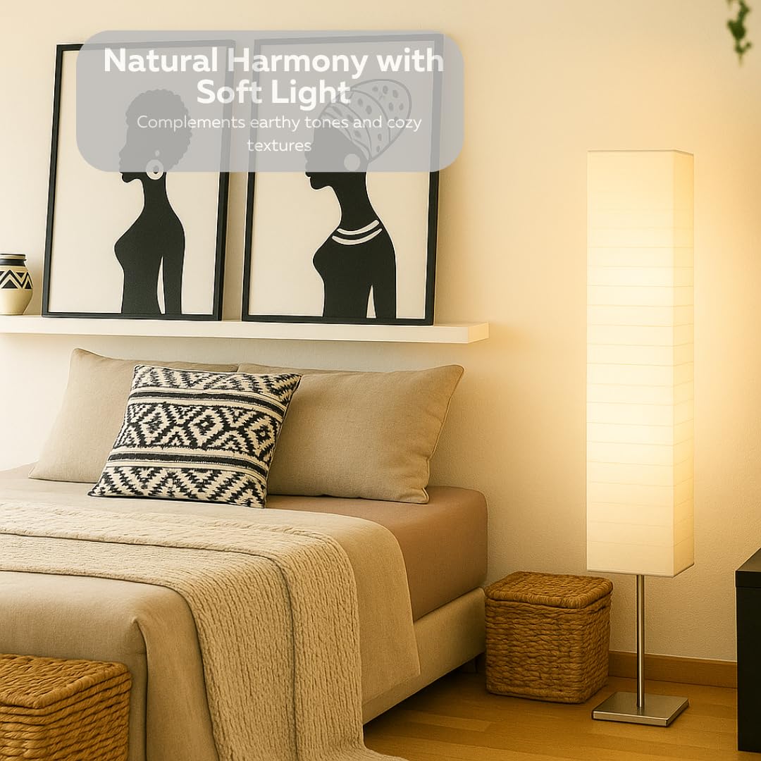 LIGHTACCENTS Honors Paper Floor Lamp 59-Inches Tall – Japanese Style Standing Lamp with Chrome Base and White Paper Shade, On/Off Foot Switch, Floor Lamp for Living Room & Bedroom