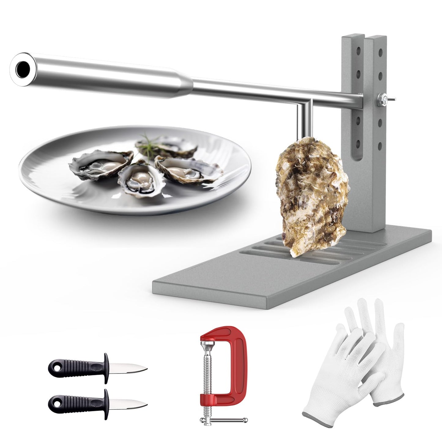 Stainless Steel Oyster Shucker Tool,Portable Oyster Shucking Knife,Easy to Use Oyster Knife,Oyster Opener Machine for Home Use,Including Two Oyster Shucking Knife,a pair of Glove and one G-Clamp.