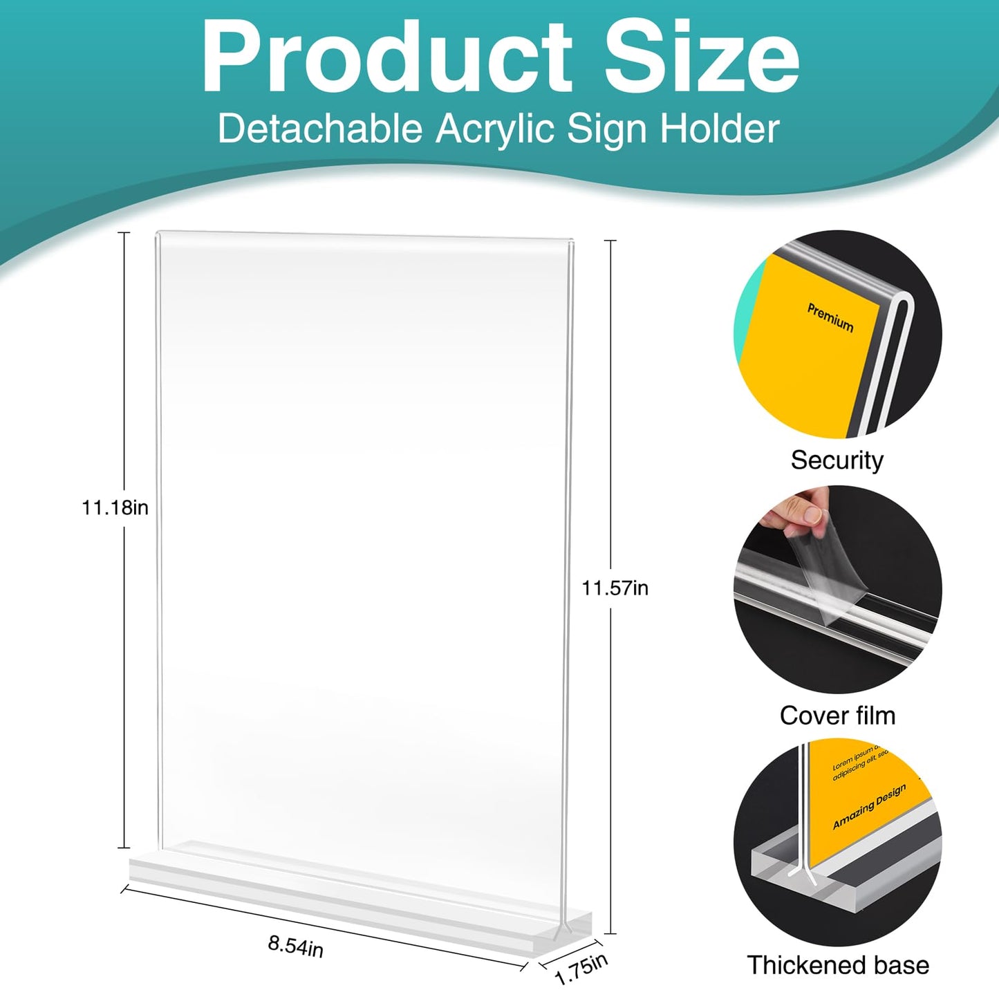 Relx 18 Pack Acrylic Sign Holder 8.5 x 11, Vertical T Shape Plastic Sign Holder with Base, Double-Sided Clear Tabletop Plexiglass Flyer Stands for Restaurant Office Store Home Picture Frame Display