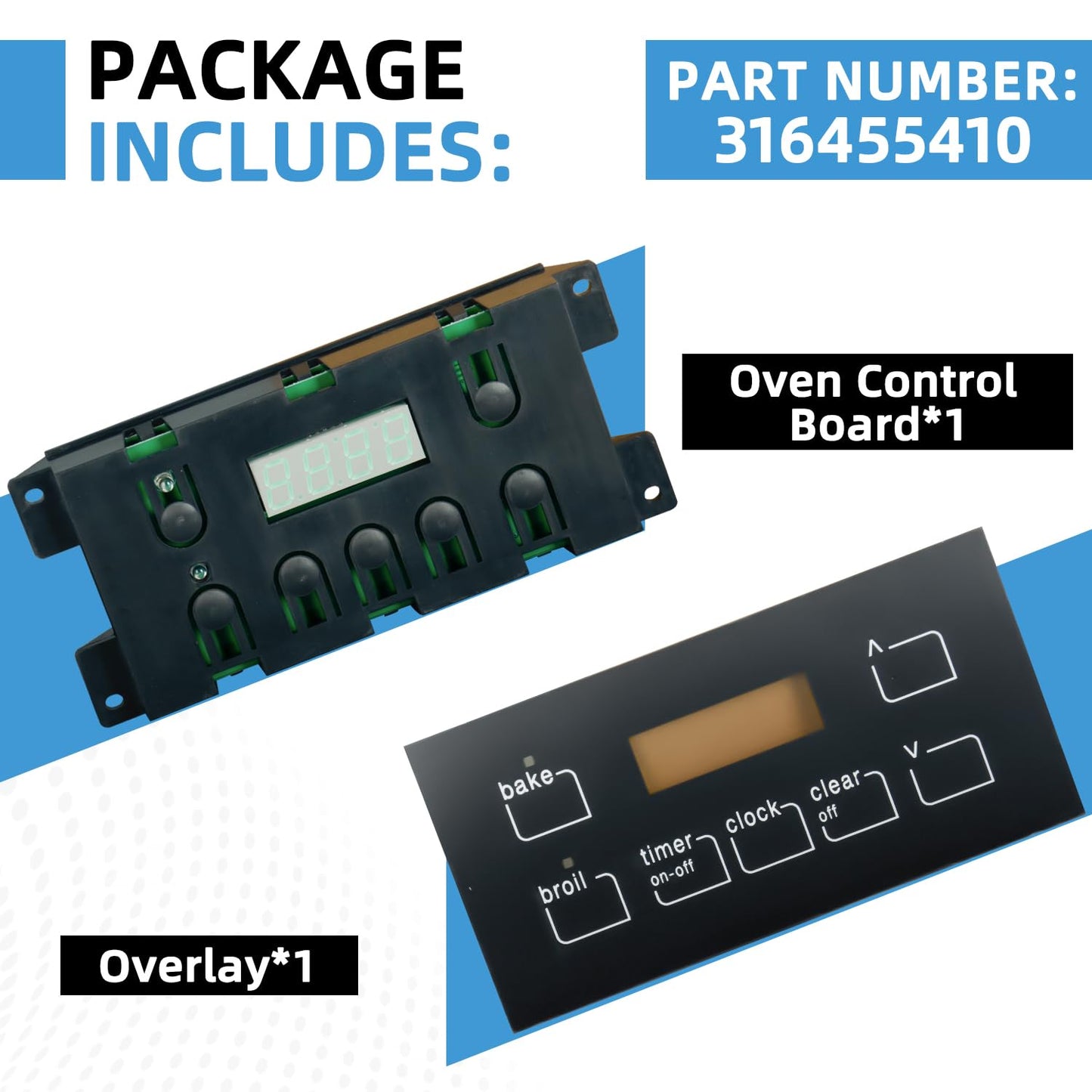 316455410 Oven Range Stove Clock Control Board 7 Button Compatible with Kenmore Electrolux Frigidaire Replaces 5304518661 316222800 316222802R 4931113 5304427745 316222802 PS12717913