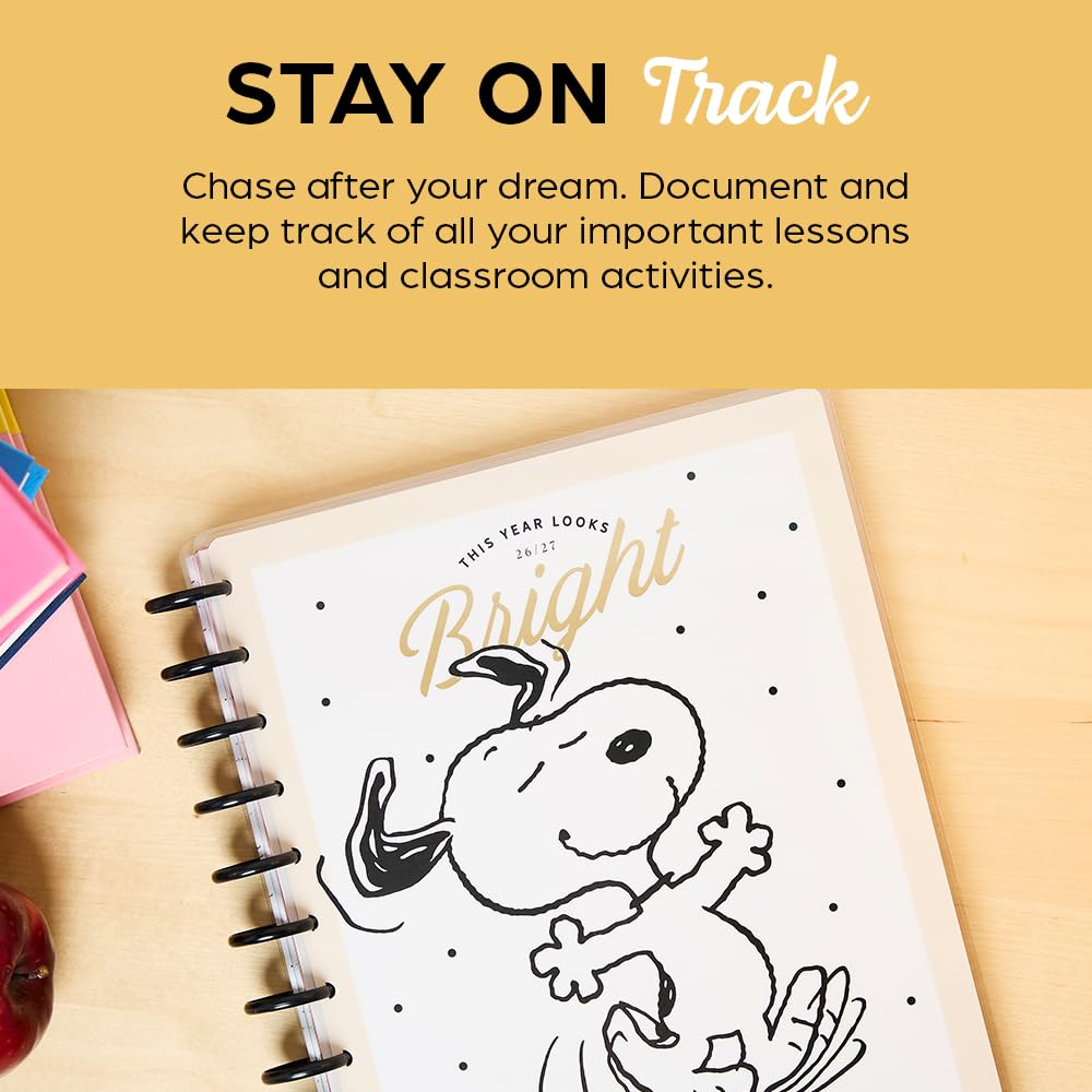 Happy Planner Peanuts Disc-Bound 12-Month Academic Planner, July 2026–June 2027, 12 Dividers, Big Size, 8.5" x 11", Teacher Layout
