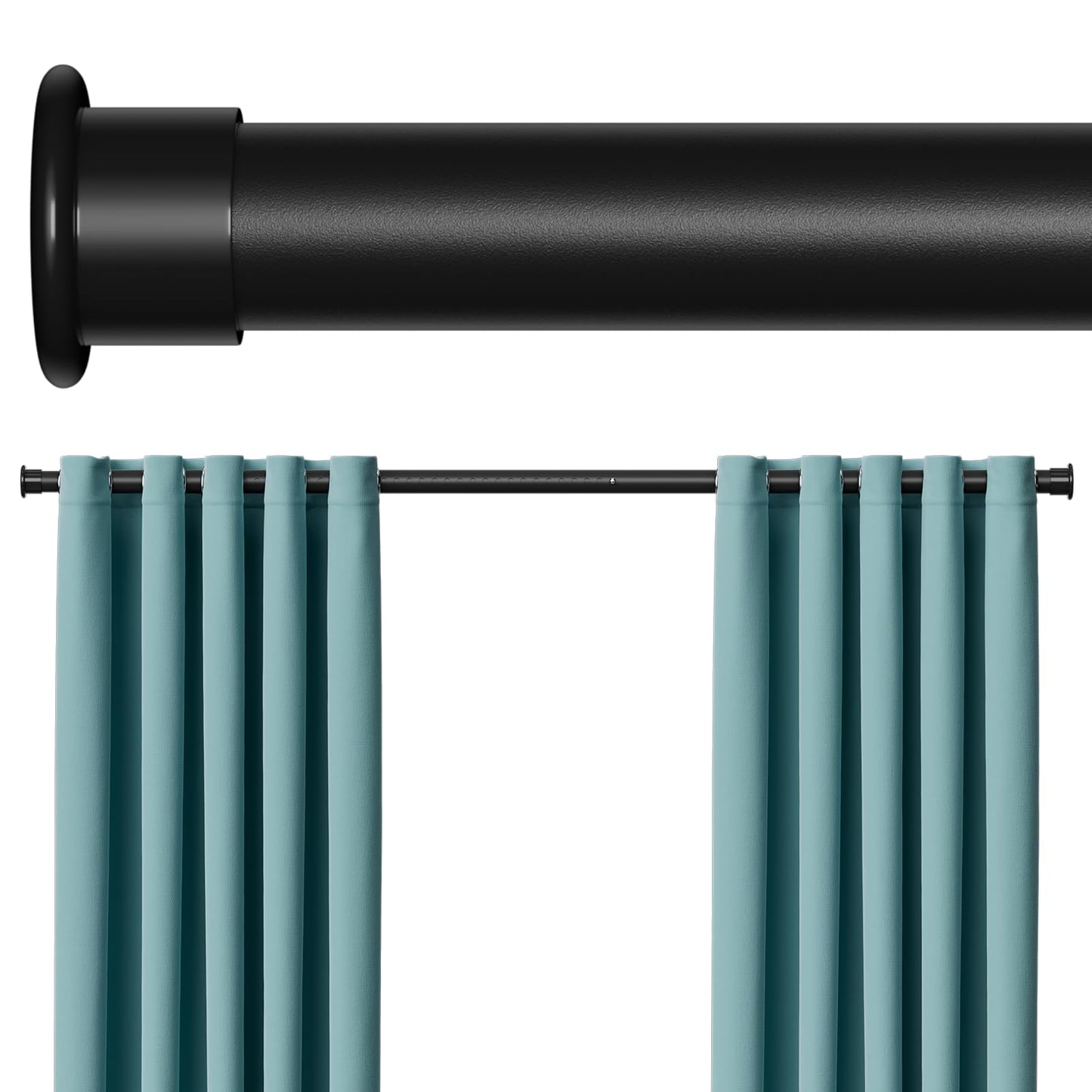 FVONZN Tension Curtain Rod 43-124 Inches Extra Long Black Heavy Duty Tension Rods Adjustable Curtain Rod No Drilling Spring Loaded Tension Rod for Windows Patio Hold Up Blackout Curtains and Non Slip