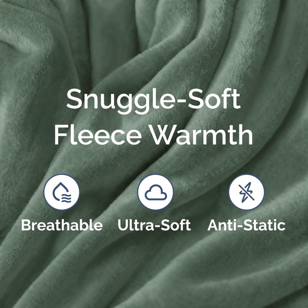 Ultra Soft Fleece Blanket Queen Size - Flannel Fleece Luxury Queen Blanket - Lightweight for Couch Bed Chair - Thick, Warm and Breathable - All Season Cozy Anti-Static Microplush Bedding, Sage Green