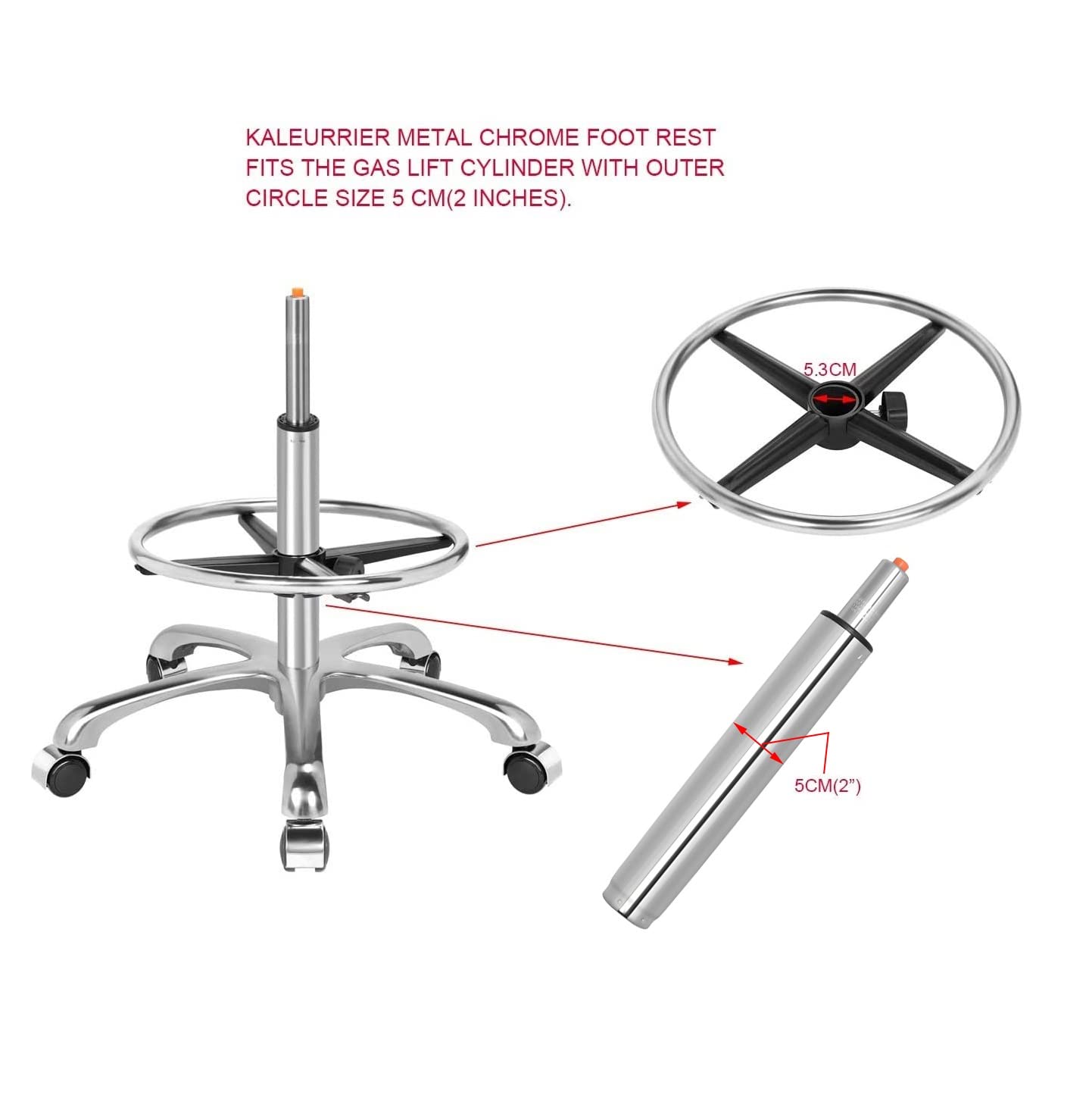 Kaleurrier Metal Chrome Foot Rest Foot Ring for Studio Drafting Chair Office Stool Salon Stool,16 inches Diameter