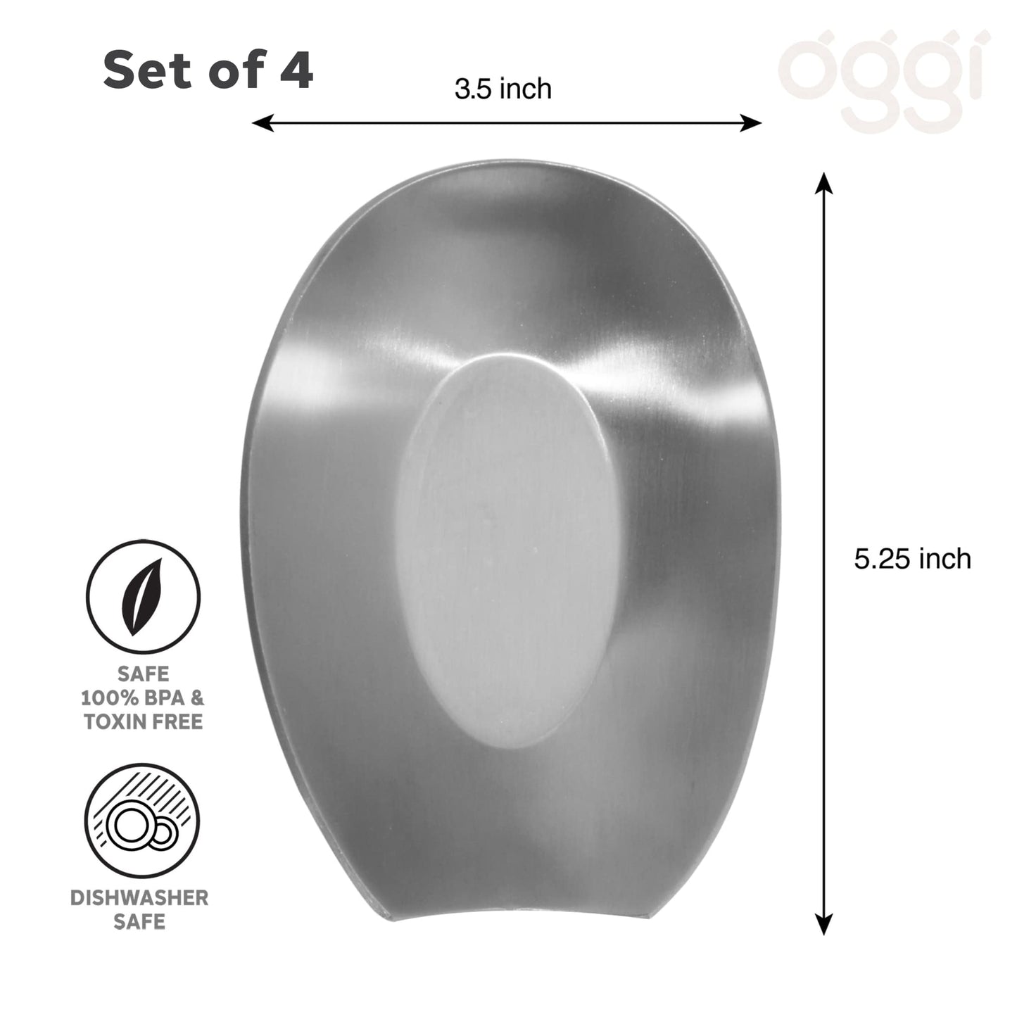OGGI Spooner Stainless Steel Spoon Rest - Set of 4 - Holds Kitchen Utensils for Mess Free Cooking, Great Spoon Rest for Counter, Stove Top, or Coffee Station; Kitchen Accessories, Utensil Rest