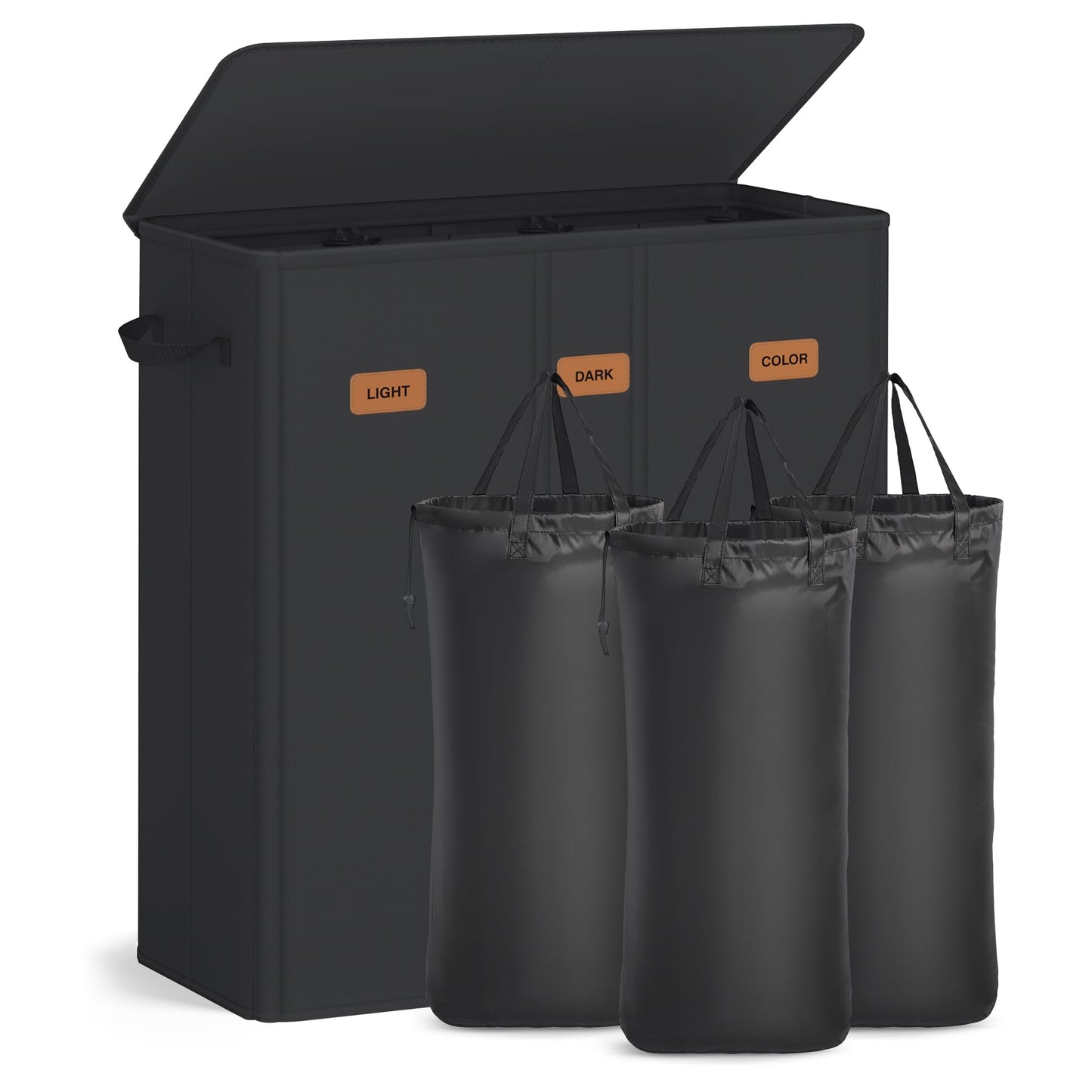 SONGMICS 47.6 Gallon (180 L) Laundry Hamper, 3-Compartment Laundry Basket Sorter with Lid, Labels, Removable Liner Bags, for Bedroom, Ink Black URLH013B01