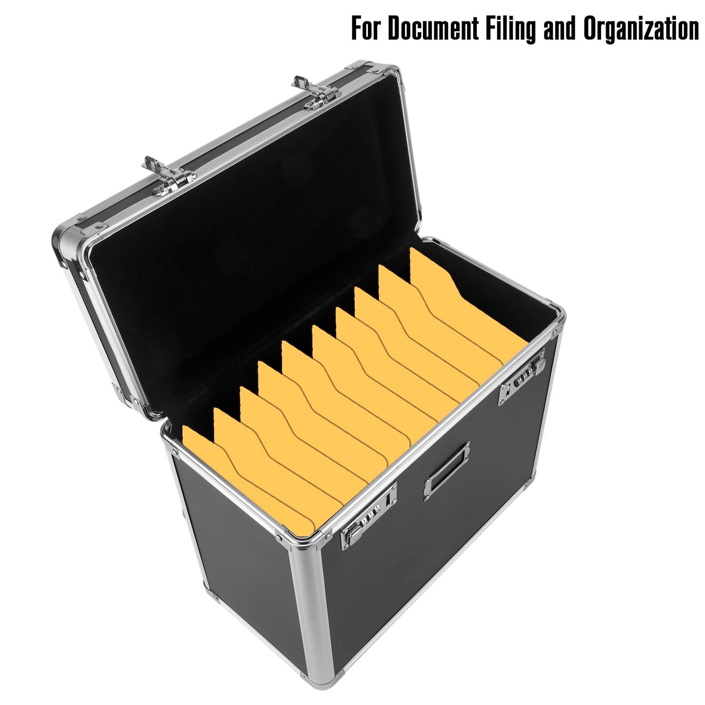 File Organizer Storage Box, Portable Locking Storage Totes - Storage Box with Dual Combination Locks for Filing Office Documents (Black)