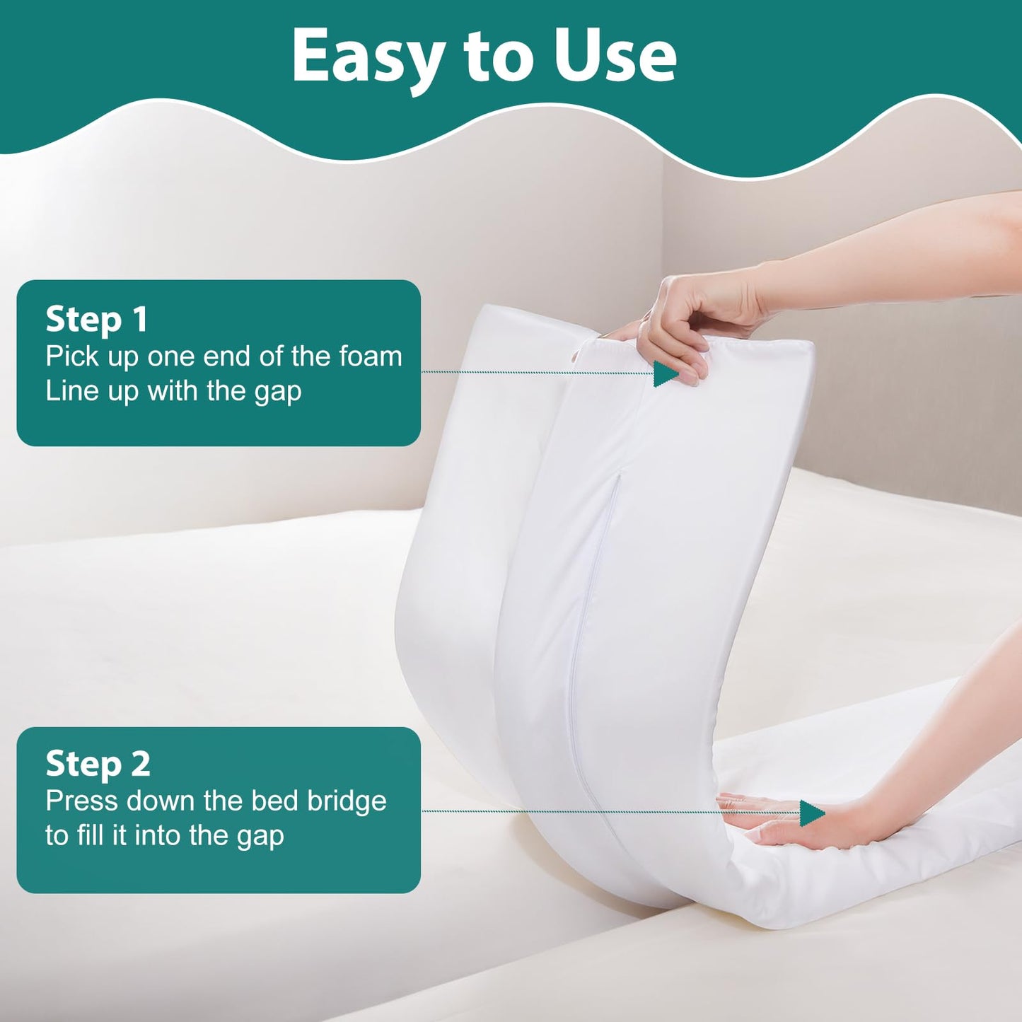 Selectico 12" Extra Wide Split King Gap Filler for Adjustable Bed, Bed Bridge Twin to King Converter with Washable Cover, Close The Gap (0-1.5"),White
