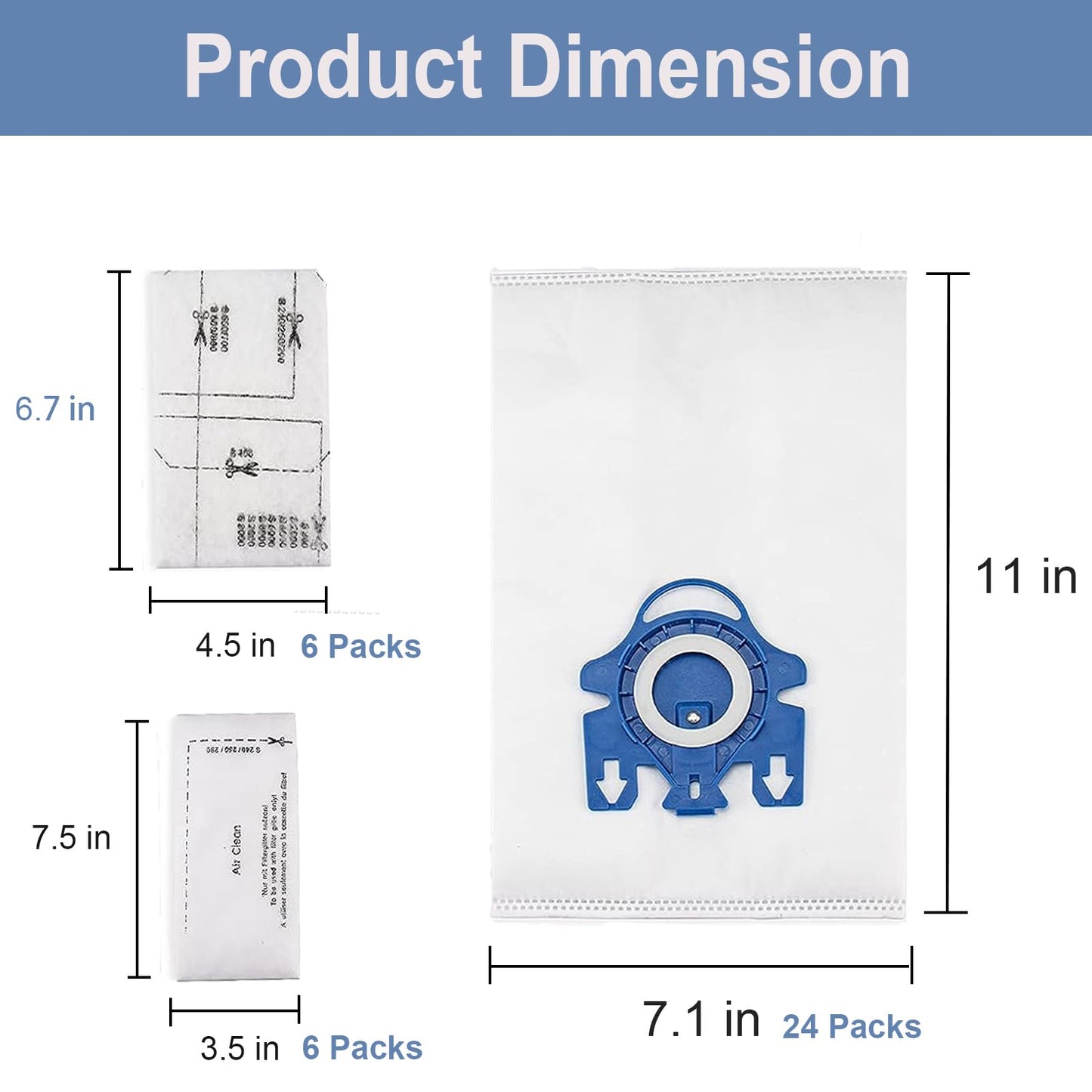 24 Pack 3D Airclean GN Vacuum Bags Compatible with Miele Classic C1, Complete C1, Complete C2, Complete C3, S400i S600 S2 S5 S8 Series, 6 Motor Protection Filters 6 AirClean Filters 1 Cleaning Brush