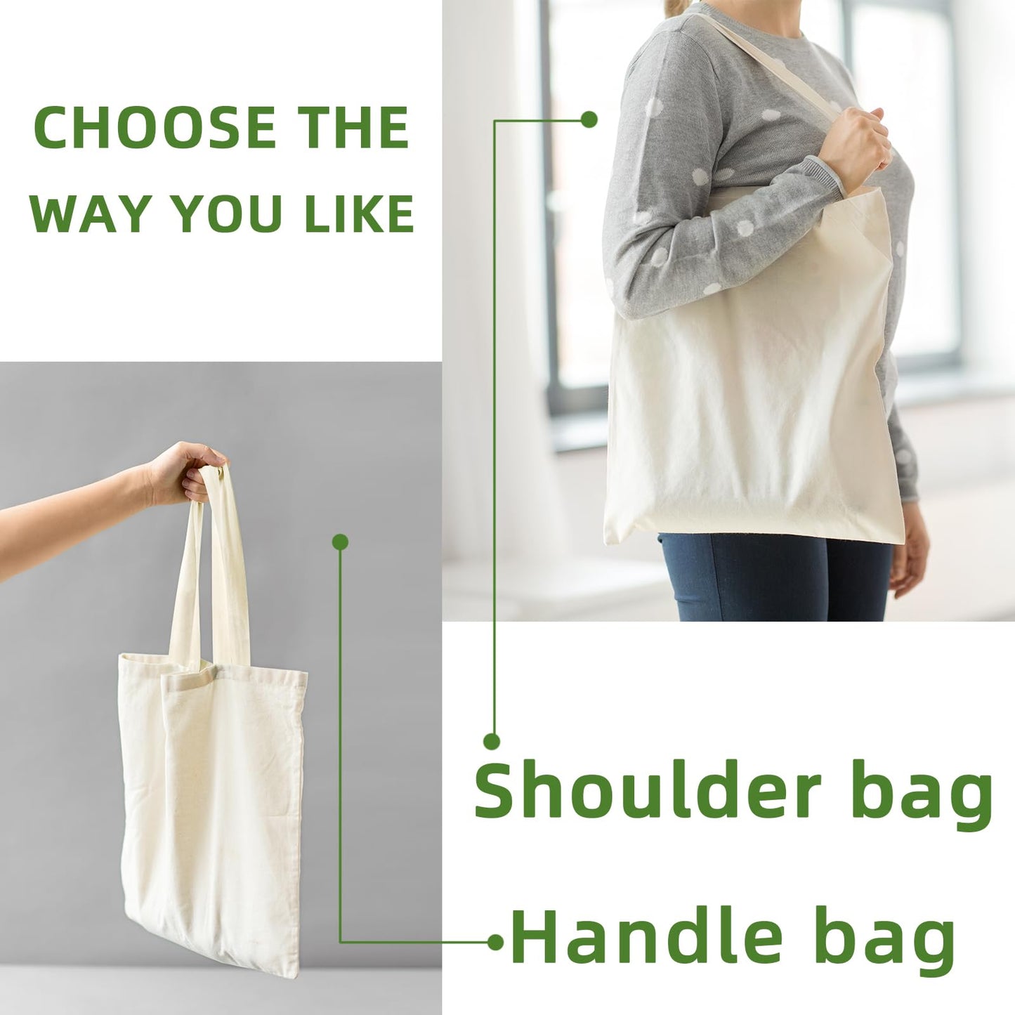 HECTOLIFE 24 Pack Canvas Tote, Reusable Blank Canvas for Shopping,Grocery Bags,DIY Gift Bags