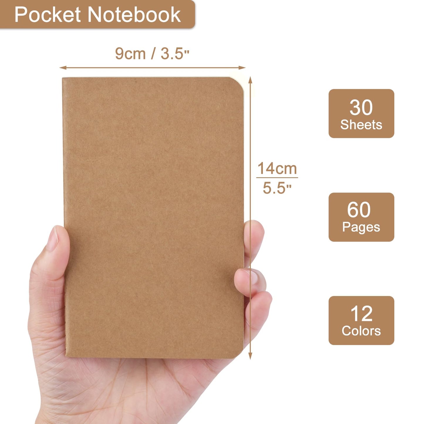 ZCZN 180 Pack Kraft Pocket Notebooks Bulk, 3.5 X 5.5 Inches Blank Paper Journaling Notebooks, 30 Sheets/60 Pages, Mini Journal Notebooks for Work, Writing, Drawing Memo Notepad(Kraft Cover)