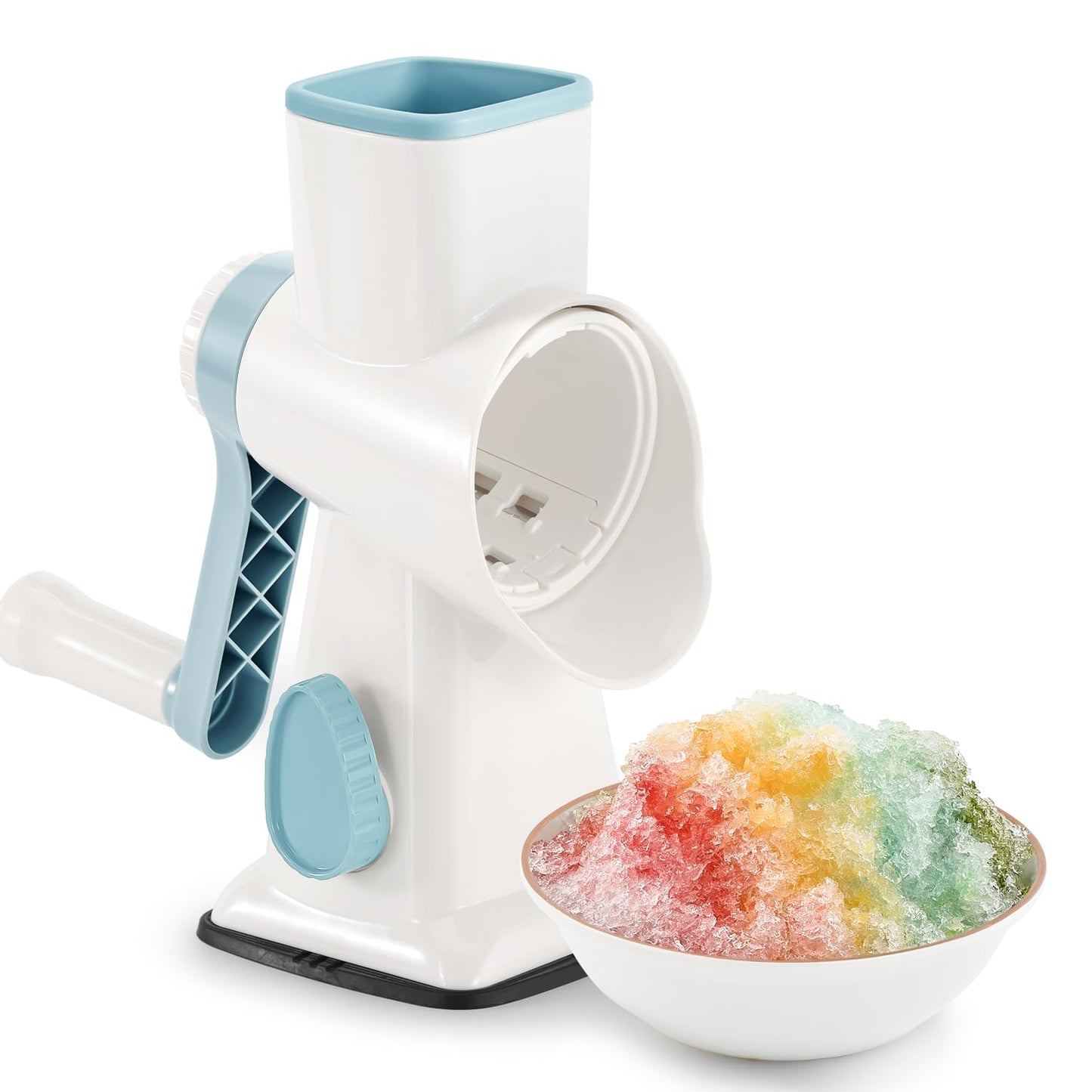 KEOUKE Rotary Ice Shaver Manual White - Stainless Steel Blade, Quick Labor-Saving Handle, Safe Stable Suction Base, Home Using Snow Cone Machine for All Ice Cubes