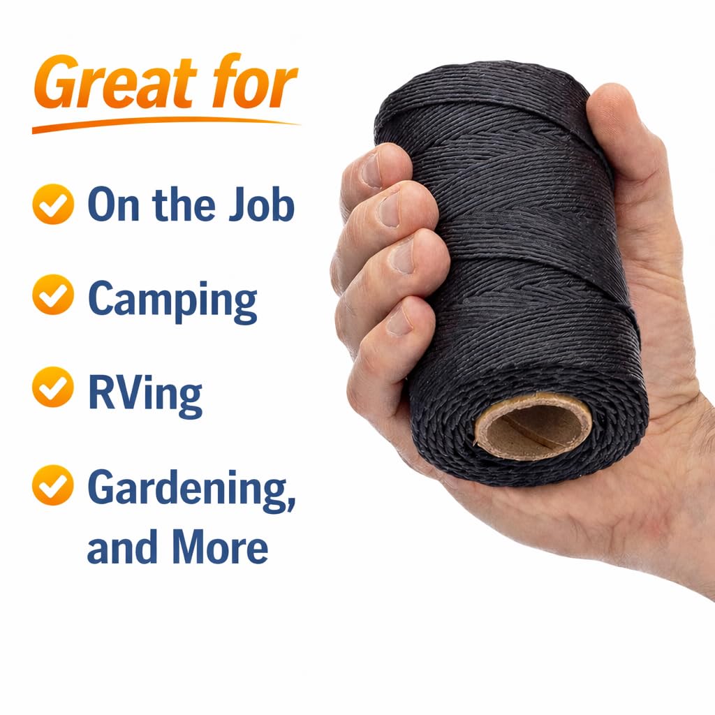 Waxed 100% Polyester White Twine/Cord | 1005 feet (335 Yards) x 2 Rolls | 9-ply | 115-Pound Loop Strength Cable Tie Down Lacing