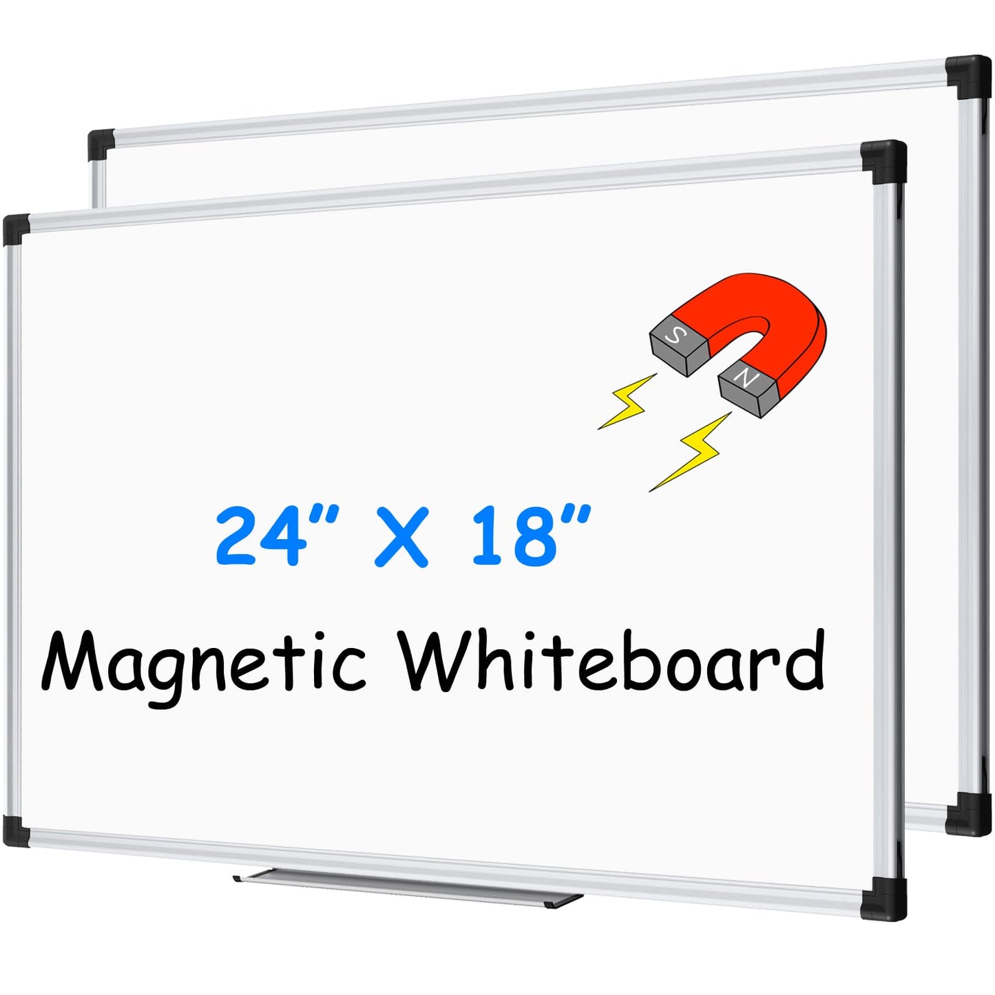 XBoard Magnetic Dry Erase Whiteboard 24 x 18 Inch, Small Hanging White Board for Wall with Marker Tray | Silver Aluminum Frame Presentation Board for Home Office Classroom (Pack of 2)