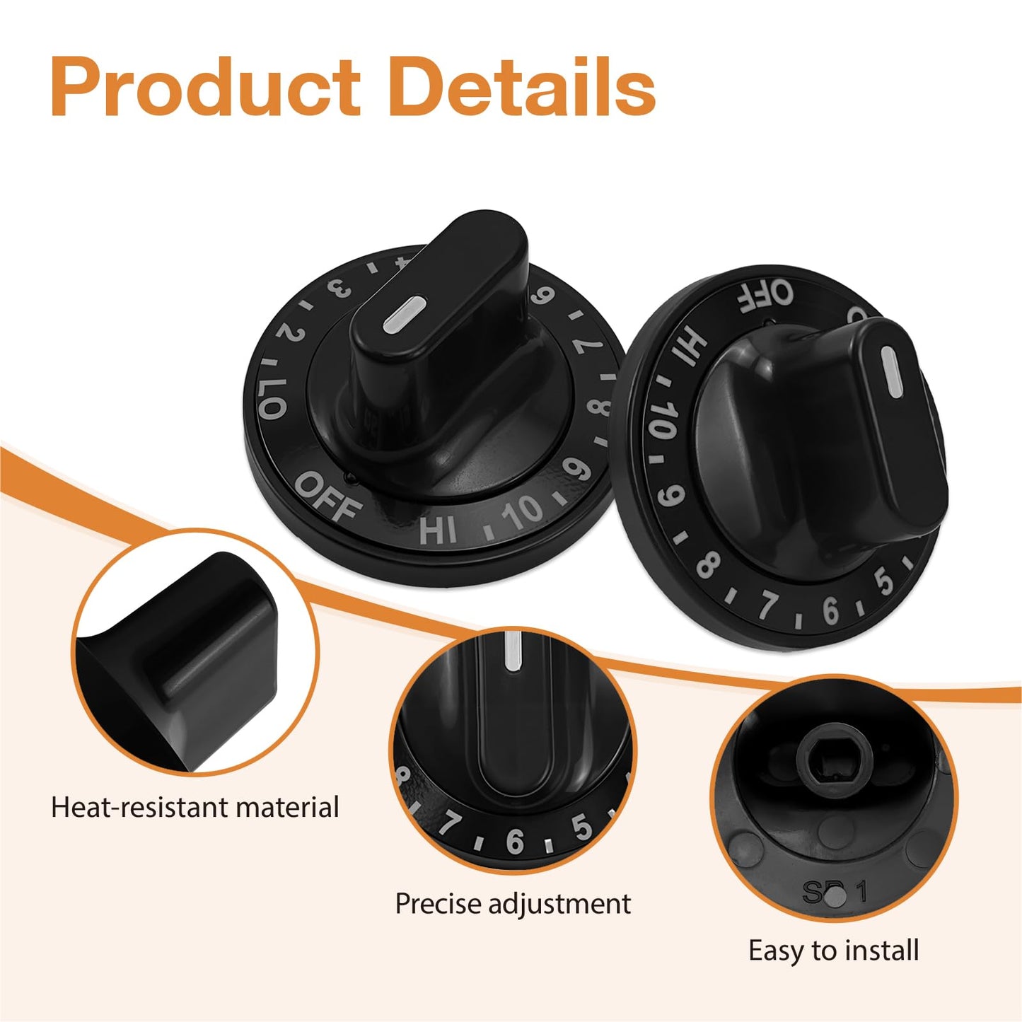 4 Pack 12200035 Range Surface Burner Knob Compatible with Whirlpool Kenmore Jenn Air Range 22114 22115 C101 C221 C221-C G102 C202-C G101C301-C C101-C, Replaces AP4011301