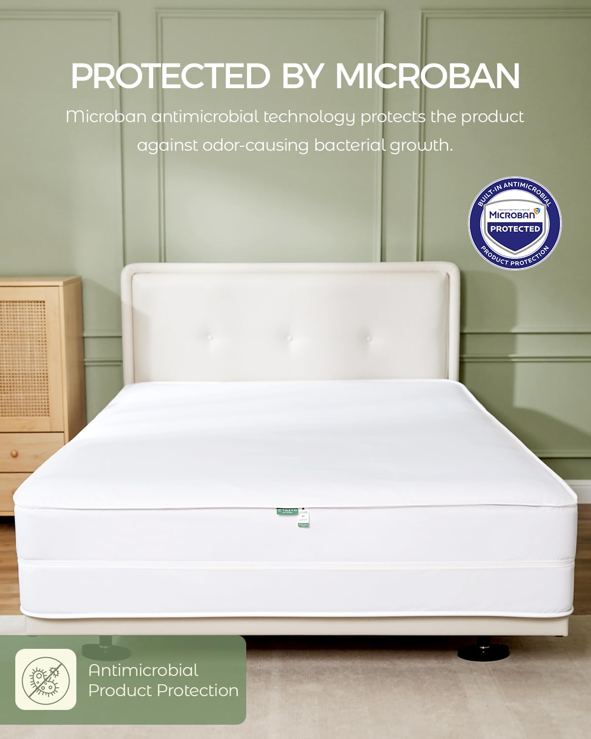 FAUNNA 100% Cotton Mattress Encasement, Zippered Bed Bug and Dust Mite Proof Mattress Protector, Hypoallergenic Antibacterial Protection, Noiseless Zipper Six-Sided Mattress Cover (Queen 16" Deep)