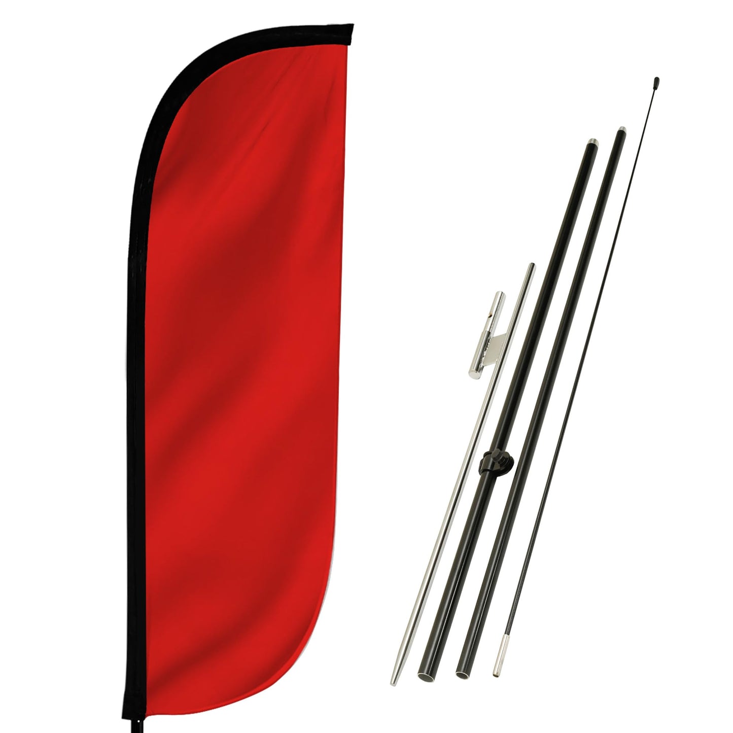 LookOurWay Feather Flag Pole Kit - 7 Feet Tall Advertising Flag Banner with Fiberglass Pole Set and Ground Spike for Business Promotion - Solid Colors - Red