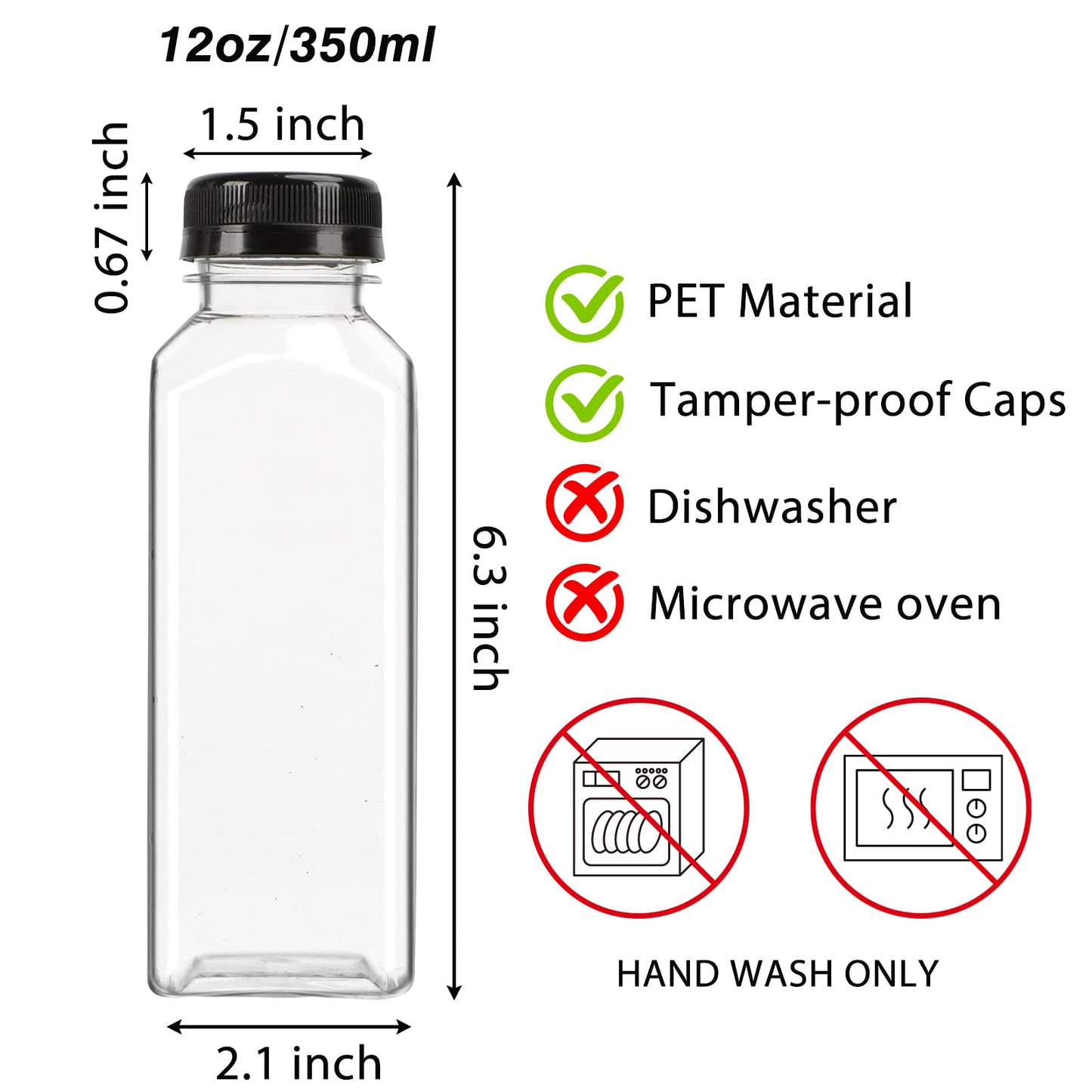 Moretoes 40pcs 12oz Plastic Juice Bottles with Caps, Bulk Clear Beverage Containers for Juicing Drinking Milkshake Tea and Other Beverages