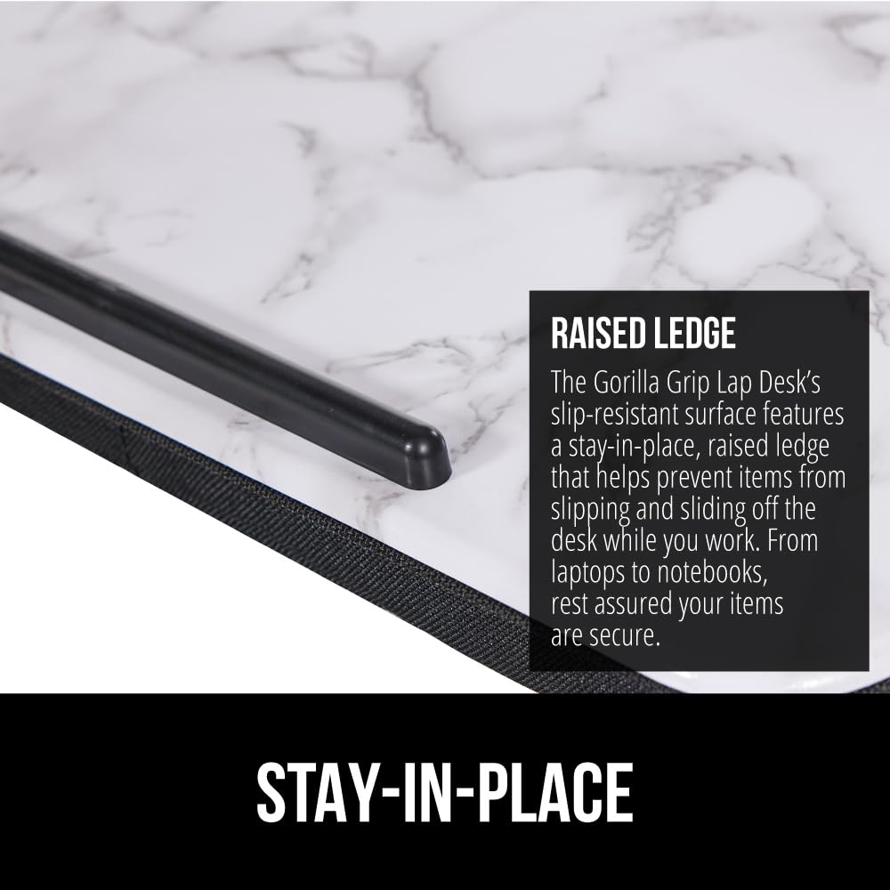 GORILLA GRIP Laptop Lap Desk with Phone Holder, Pillow Cushion Desks Fit Laptops up to 15.6", Gifts for Home, Portable Travel Workstation, Tray Ledge Keep Computers in Place, Marble Pattern