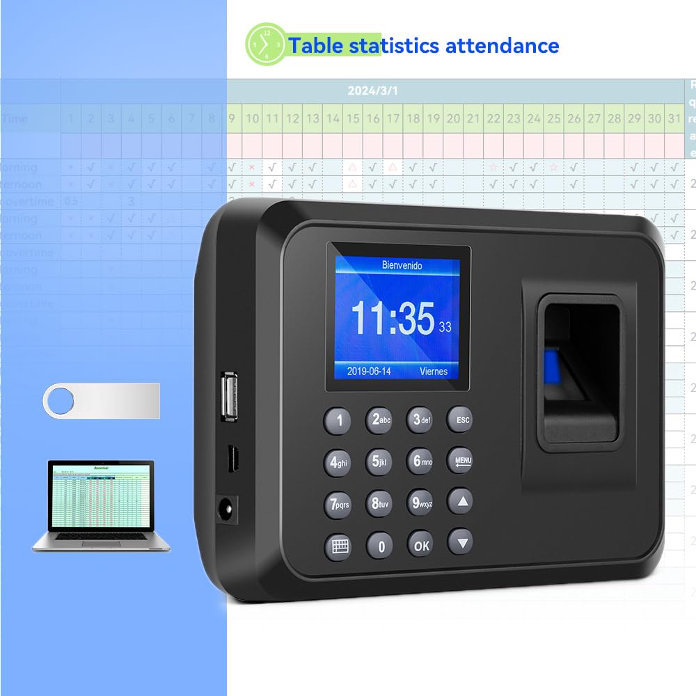 Diseleri Time Clock-Time Clocks for Employees Small Business-Fingerprint & Digital Attendance Machine, 0 Monthly Fee Office in/Out Punch Clock, No WiFi/Software Required