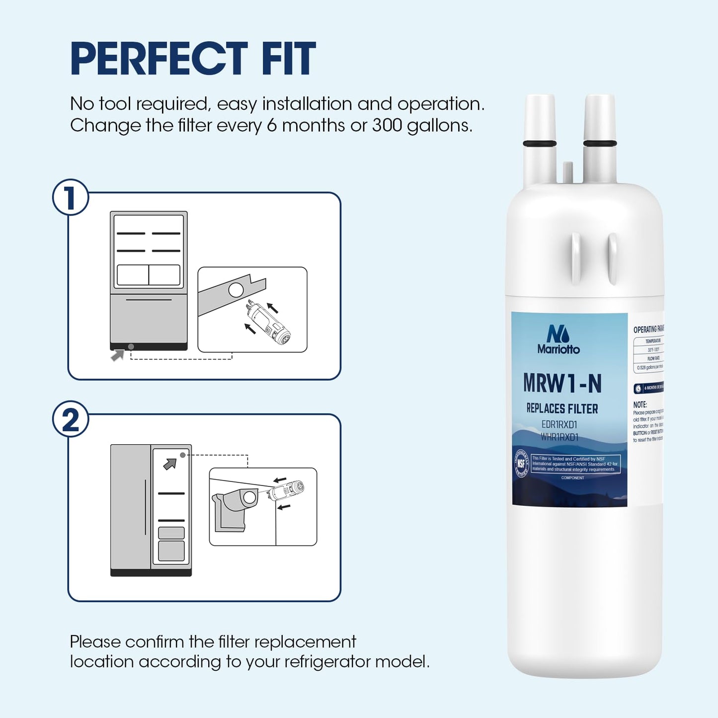 MARRIOTTO EDR1RXD1 Refrigerator Water Filter Compatible with W10295370A, WHR1RXD1, KAD1RXD1, Filter 1, W10295370, P4RFWB, P8RFWB2L, 46-9930, 46-9081 and W10311524 Air Filter (3+3)