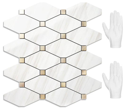 STICKGOO 10 Sheets Peel and Stick Backsplash, Polished Dolomite PVC Mixed Metal Gold Kitchen Backsplash, Stick on Backsplash Wall Tiles for Kitchen, Bathroom, RV