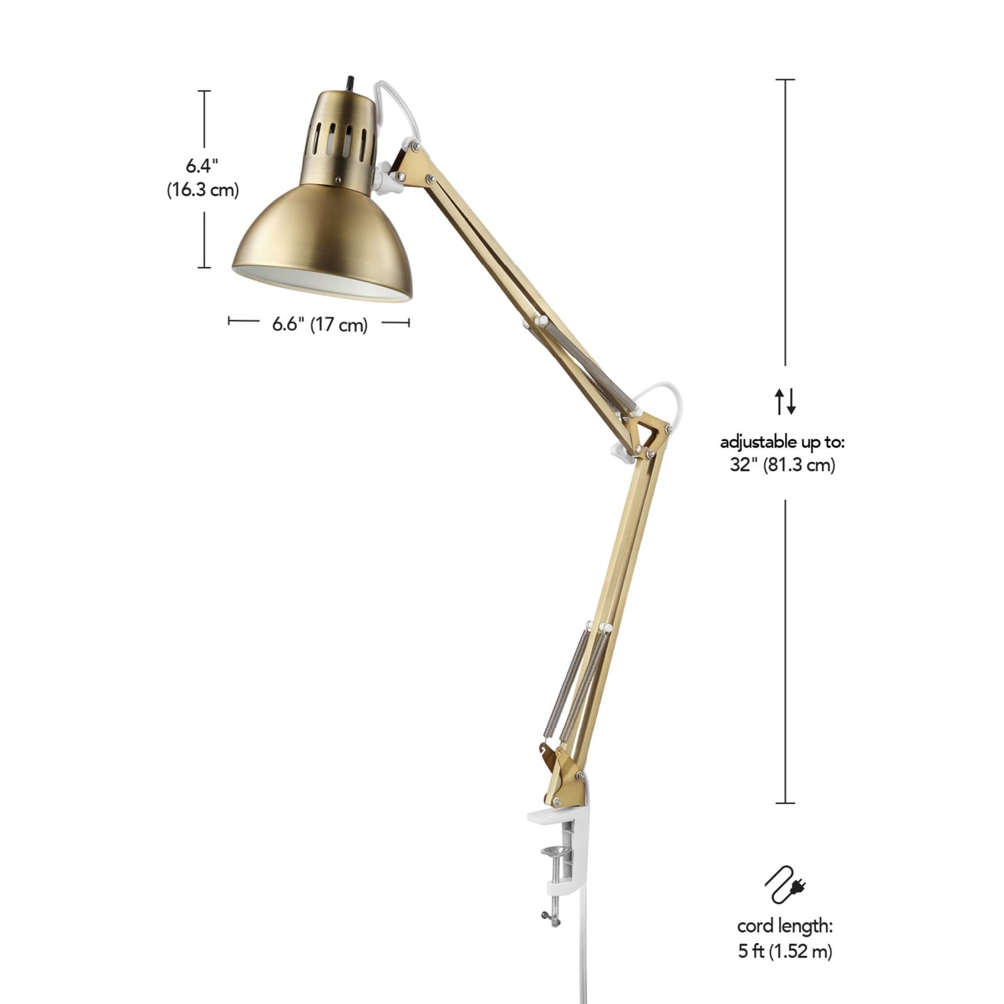 Globe Electric 52847 31.5 Inch Swing Arm Clamp-On White Desk Lamp with Nickel Accents, On/Off Rotary Switch, Book Reading Light, Home Essentials, Office Décor, LED Bulb Compatible