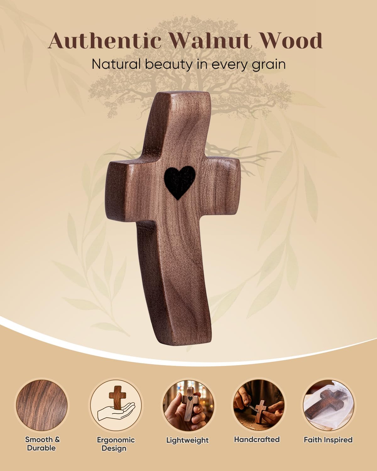 30-Pack Wooden Cross Fidget, Handmade Pocket Wood Crosses, Cross My Heart | Encouragement Gift, Relieve Anxiety for Yourself, Inspirational Easter Gift for Christian Faith, Prayer, Father Day Gifts