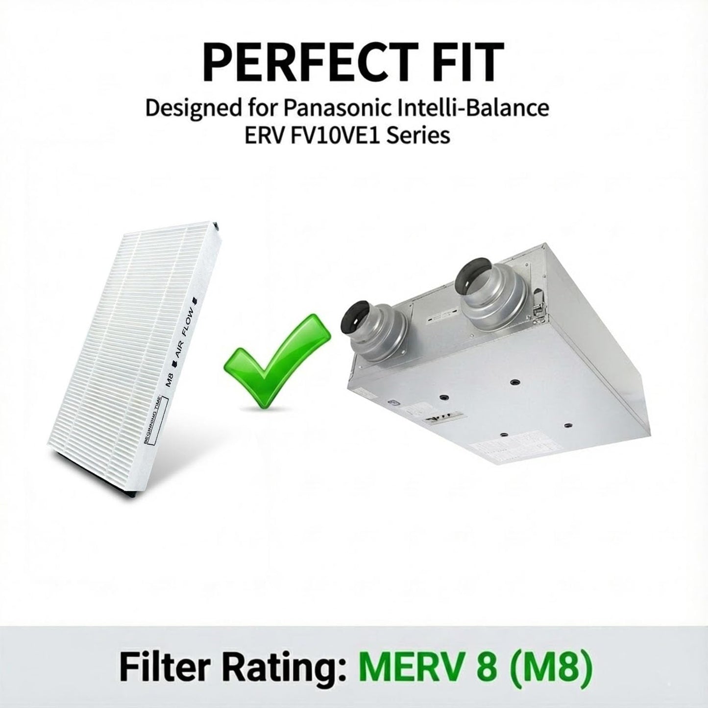OEM Quality FV-FL0810VE1 / FFV4300152S Replacement Air Filter M8 / MERV 8 – 3-Pack for Panasonic Intelli-Balance ERV Series