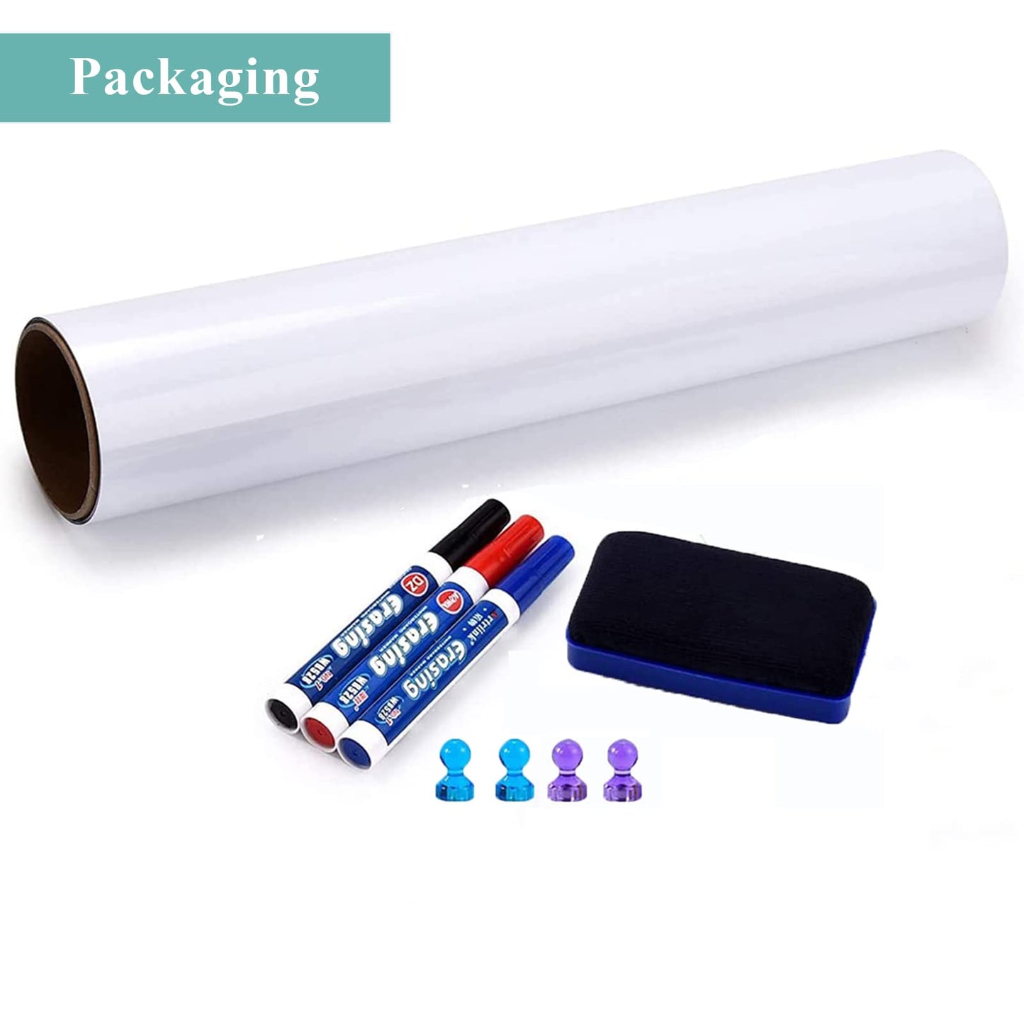 Warasee White Board Adhesive Contact Paper, 24" x 36" Stick on Magnetic Whiteboard Roll, Dry Erase Board for Wall, Easy to Write and Clean Magnetic Board for Kids, Office, Home, with Marker, Eraser