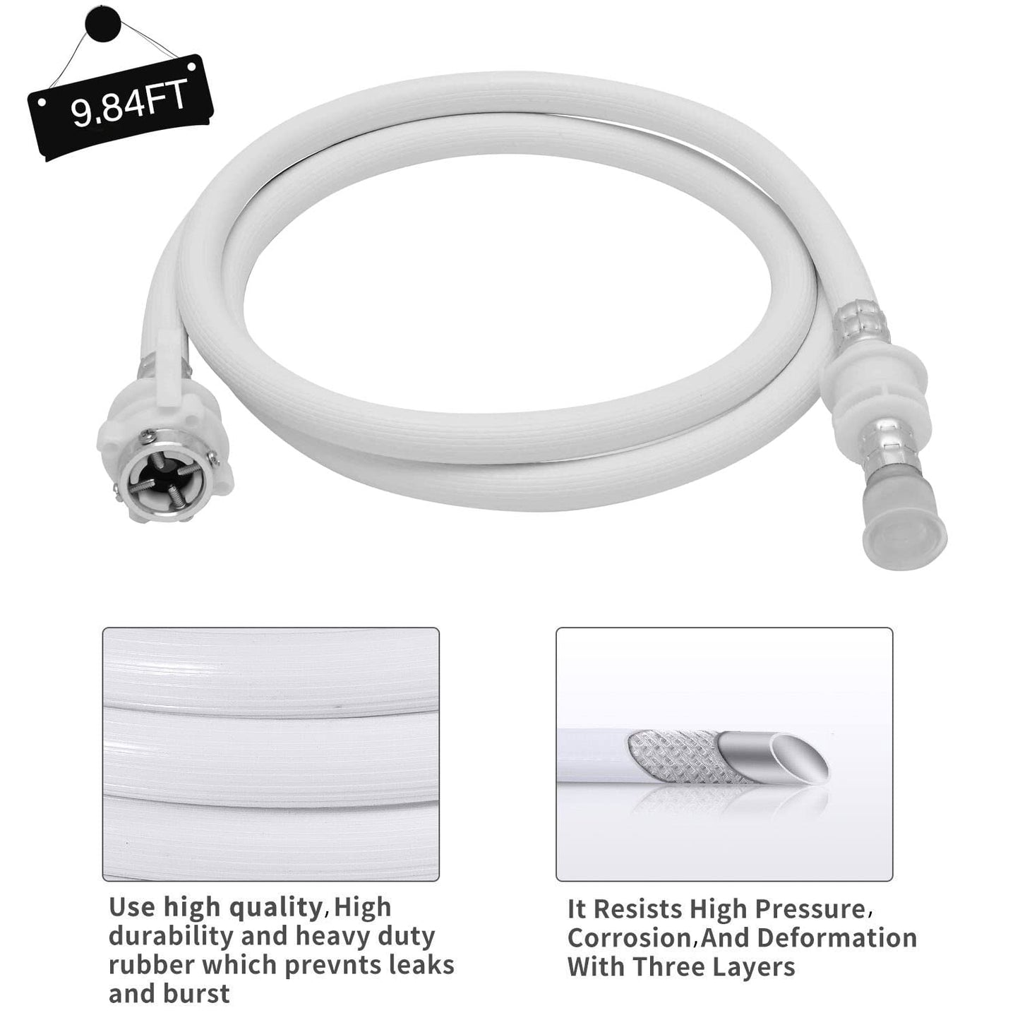 portable washing machine hoses, Suitable for Twin Tub washing machine, mini washing machine,(quick connect) (PVC, 9.84FT/3 Meters)