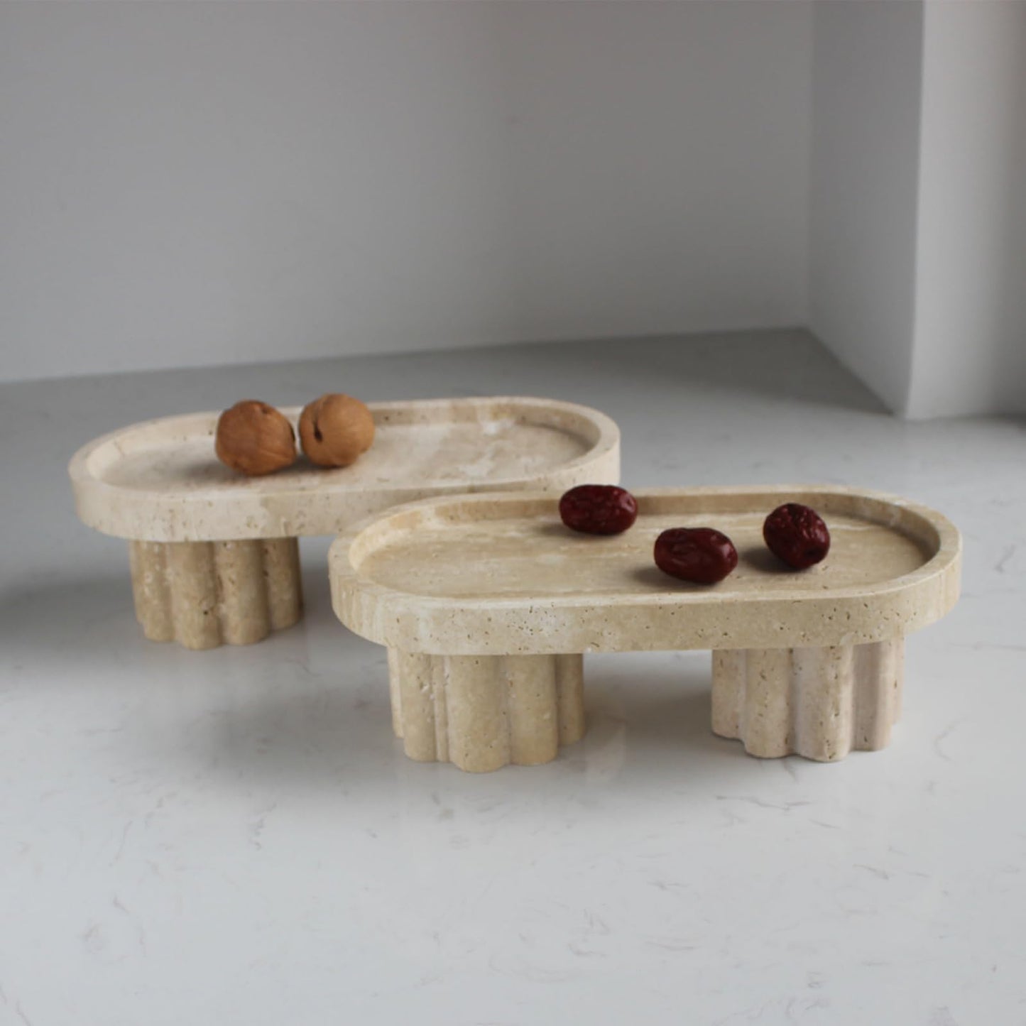 Natural Travertine Marble Oval Tray with 2 Legs, 10" Vanity Decorative Tray for Countertop Organizer, Catchall Tray for Perfume, Candles, Jewelry Dish