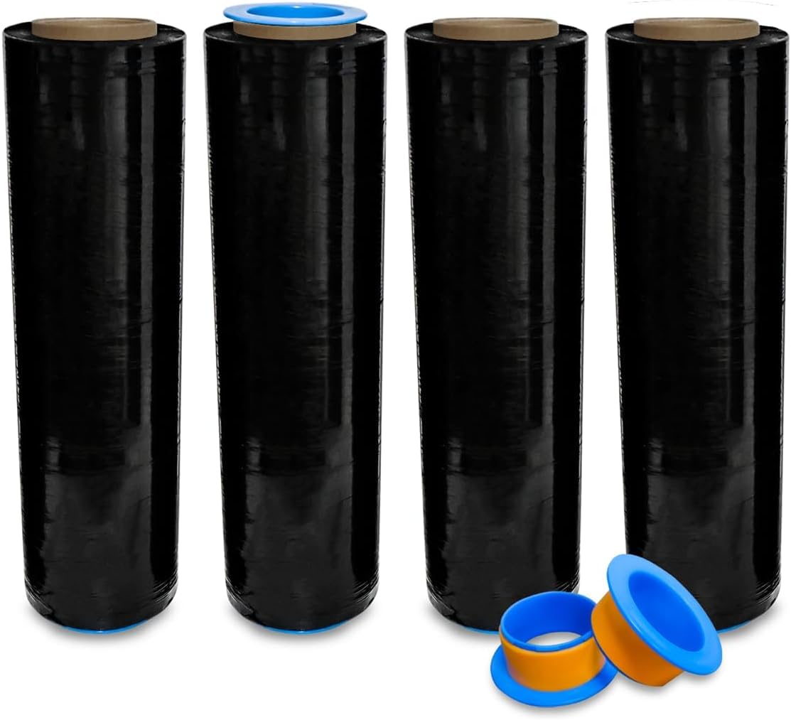 Lifetime Supplies 4 Rolls x 18 Inch x 1500 FT x 80 Gauge [Upgraded] Black Premium Stretch Wrap, Heavy Duty Shrink Film for Shipping, Moving, Sealing - Stronger & Thicker, Durable