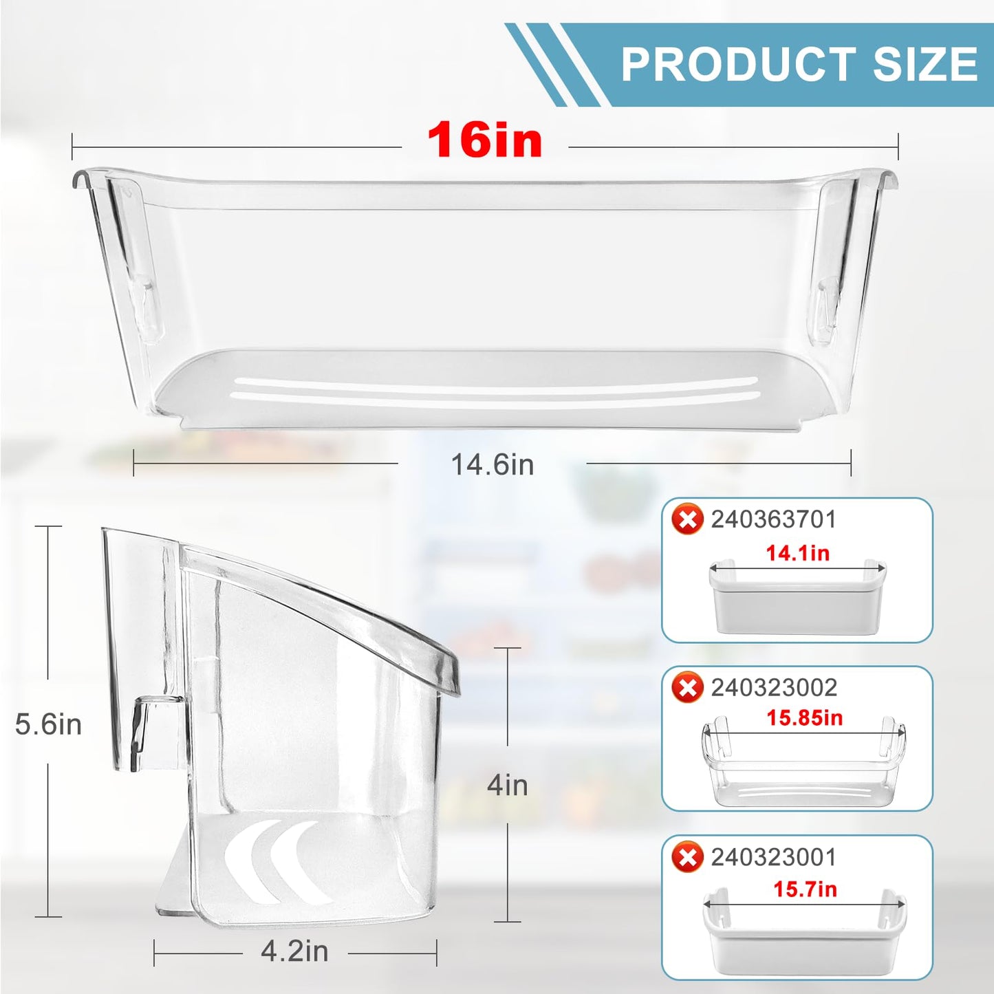 Upgraded 242126602 Refrigerator Door Bin Shelf Replacement Part Compatible with Frigi.daire Refrigerator Door Shelf 2421266 PS12364199 FFSS2625TS0 LFSS2612TF0 Door Shelf Shelves by AMI PARTS (2 Pack)