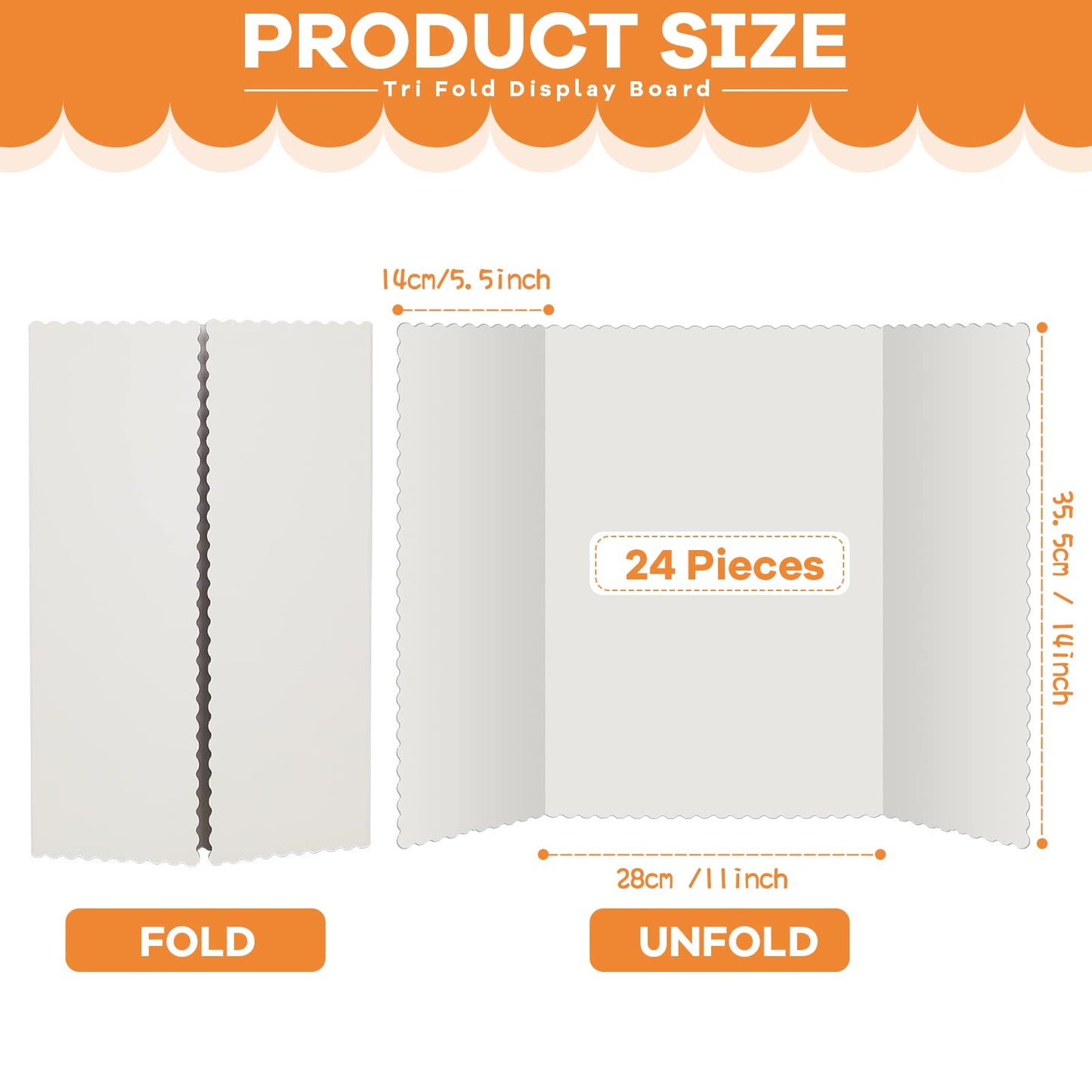 Ctosree 24 Pcs 14 * 22 Inch Tri Fold Poster Board Bulk, Science Fair Project Display Paperboard, Single Wall, Lightweight Presentation Board (White)