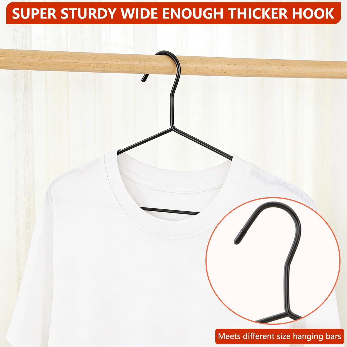 40Pack+5 Clips Luxurious Hanger Set, 16.69" Heavy Duty Metal Hangers, Upgraded Thicker Sturdier Weight Capacity 50lbs, Sturdy Black Metal Hangers for Home and Commercial