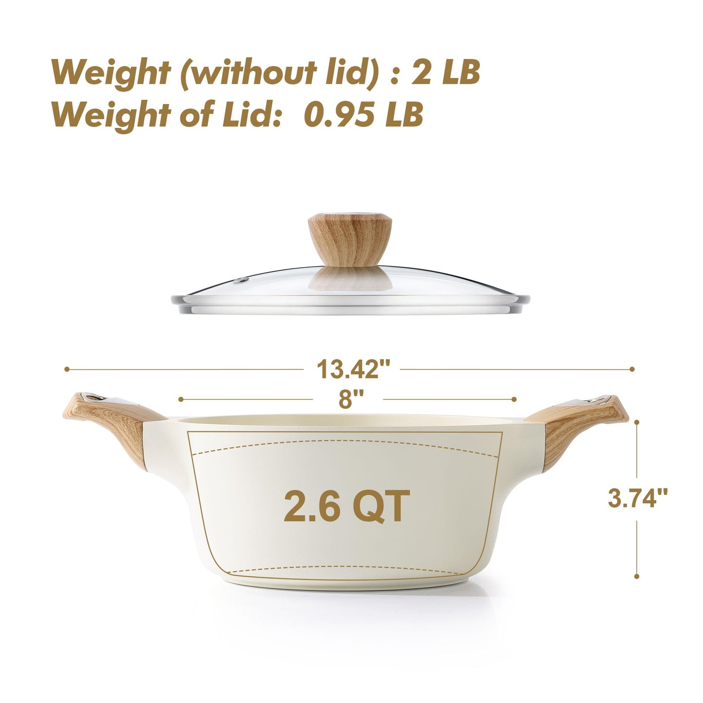 SENSARTE Ceramic Nonstick Stock Pot with Lid, 2.6/4.5/6.6/8.5/11 QT Soup Pot Casserole Pot, Non-toxic Healthy Pasta Pot, Large Cooking Pot Stew Pot, Induction Compatible, PFOA PFAS PTFE Free, White