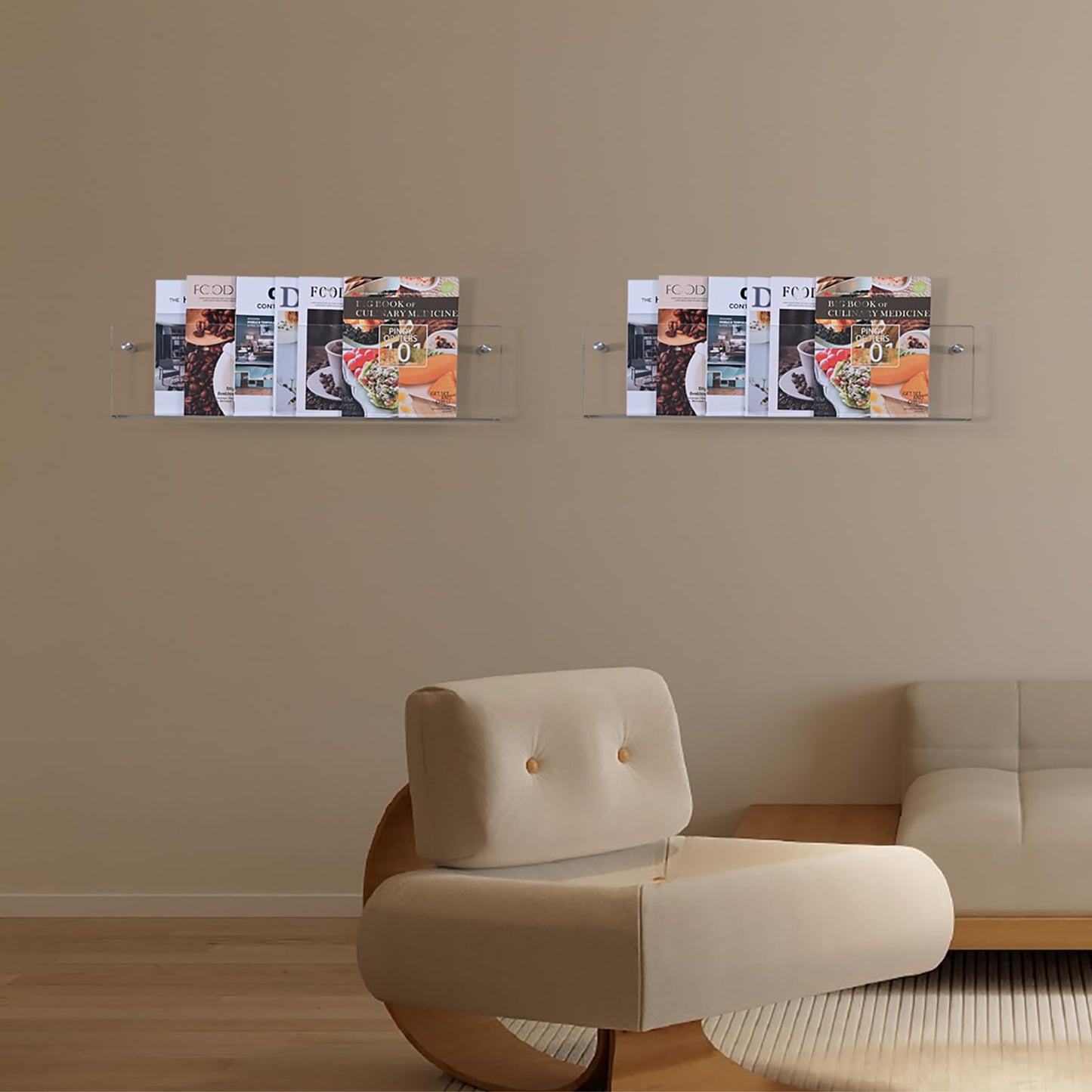 XOHYW 2 Pack 24 Inch Clear Acrylic Magazine Holder, Floating Brochure Display, Invisible Record Holder Magazine Rack, Hanging Bookshelf Literature for Waiting Room, Office, Home