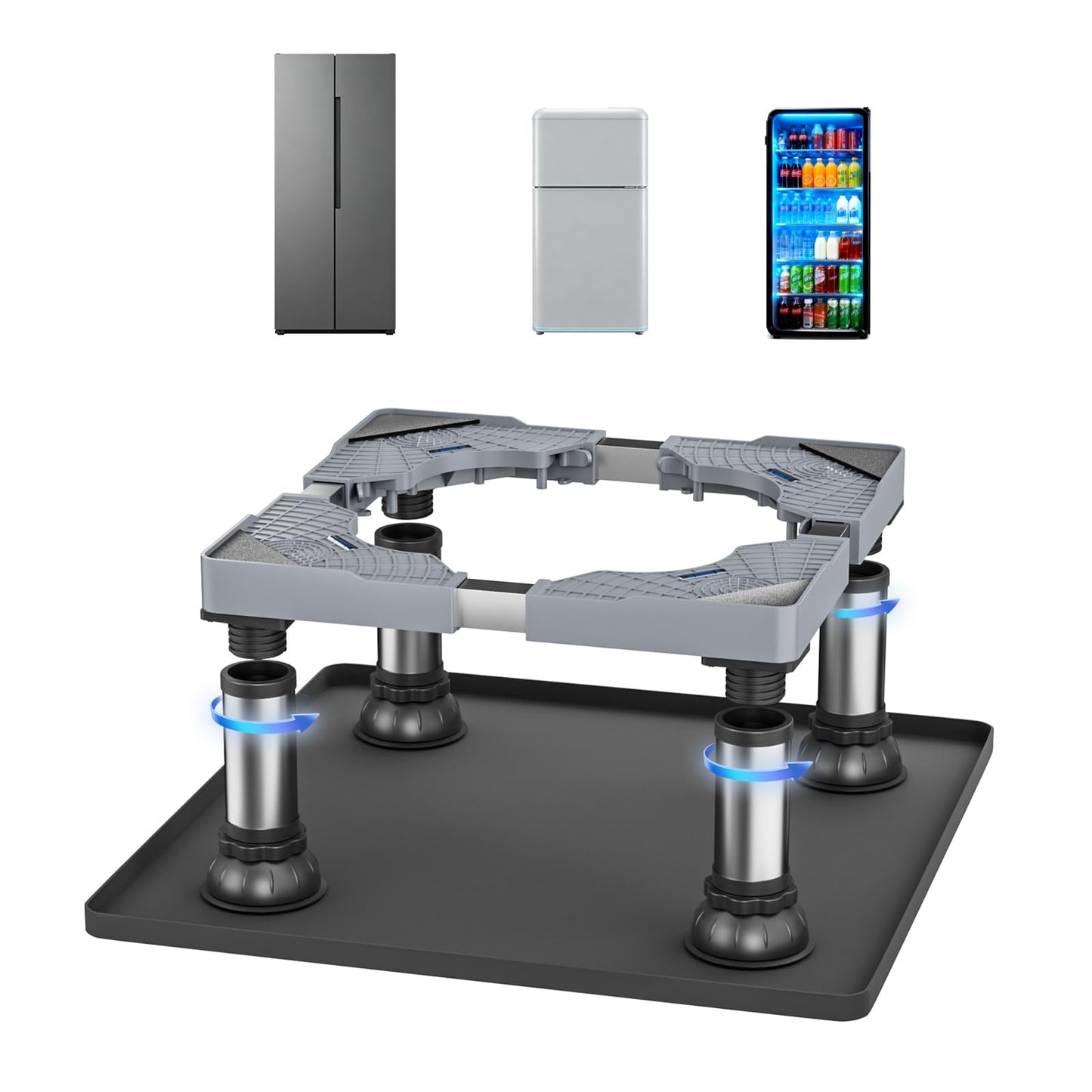 Mini Fridge Stand with Silicone Drip Tray Mat, Adjustable Height 9"-10.2" Washer Dryer Pedestal Stand with Stainless Steel Feet, Universal Appliance Base for Mini Fridge, Washing Machine, Dorm Room