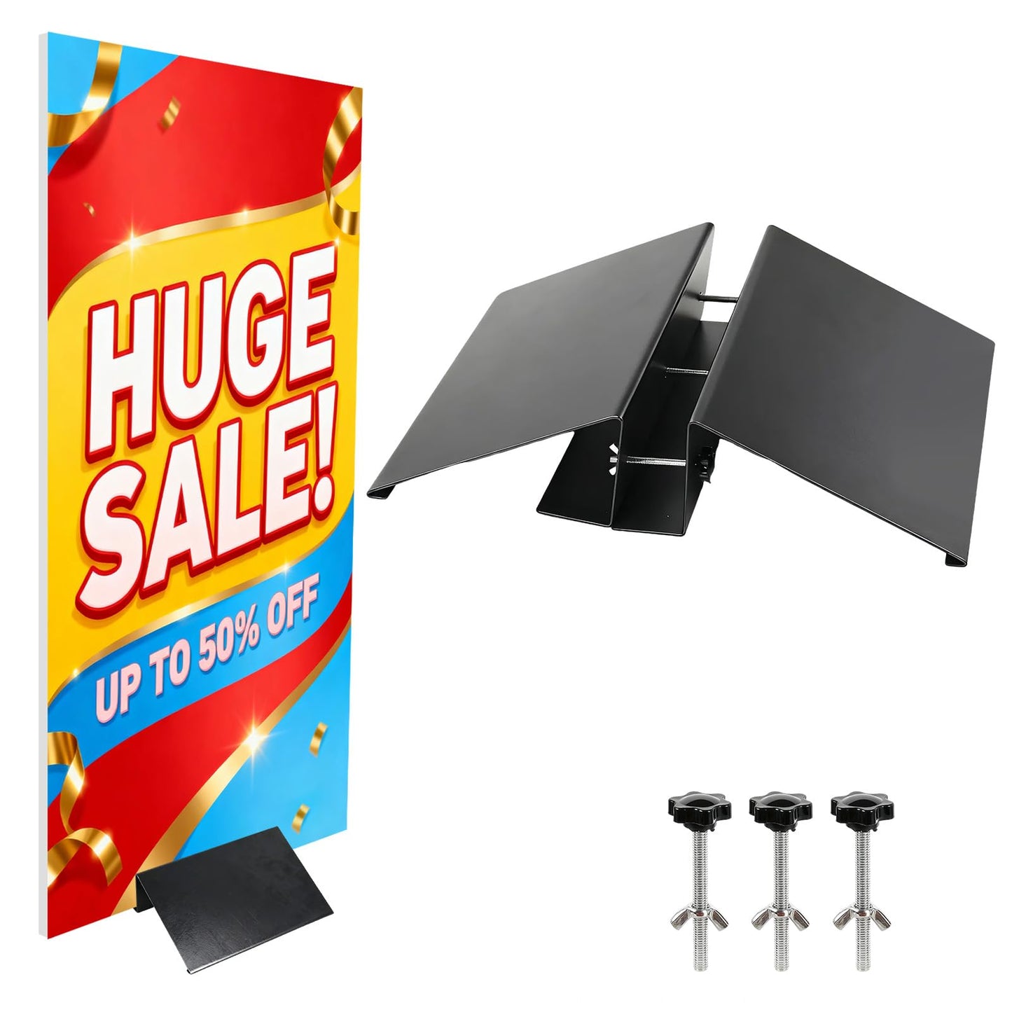 Chiliqi 1 Pcs Metal Floor Sign Stand Holder, Adjustable Floor Standing Display Stand for Outdoor Indoor Use, Stand Metal Base Only Fits 12" Wide Acrylic Glass Foam Board Signs up to 72" High