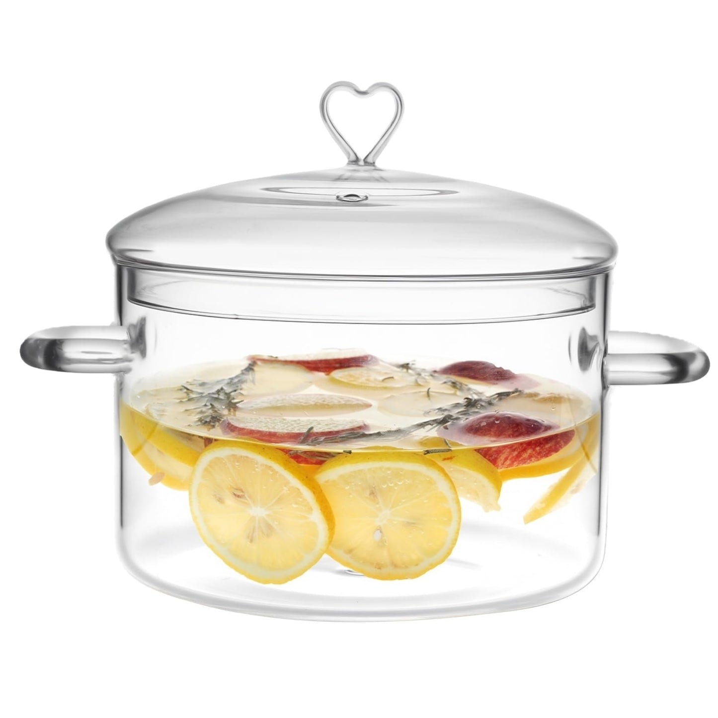 4 L Glass Cooking Pot with Lid, Glass Simmer Pot, Save Energy, Heat Resistant, for Water-based Recipes. Heart Shape Lid, Clear, 4.2QT(4000ml)