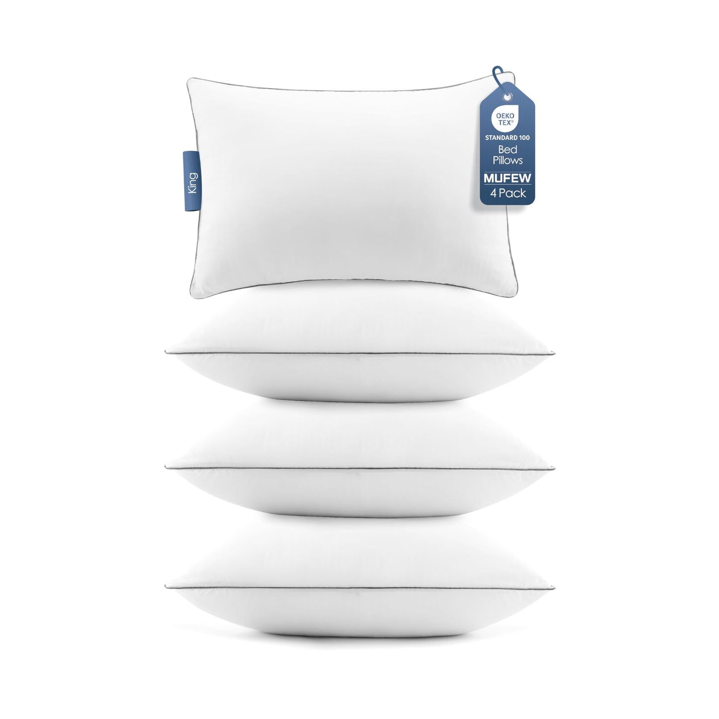 MUFEW King Size Pillows Set of 4, Ultra Thick Down Alternative Bed Pillows,Cooling Hotel Quality King Size Pillows for Back, Stomach or Side Sleepers,Machine Washable (White,4 Pack)